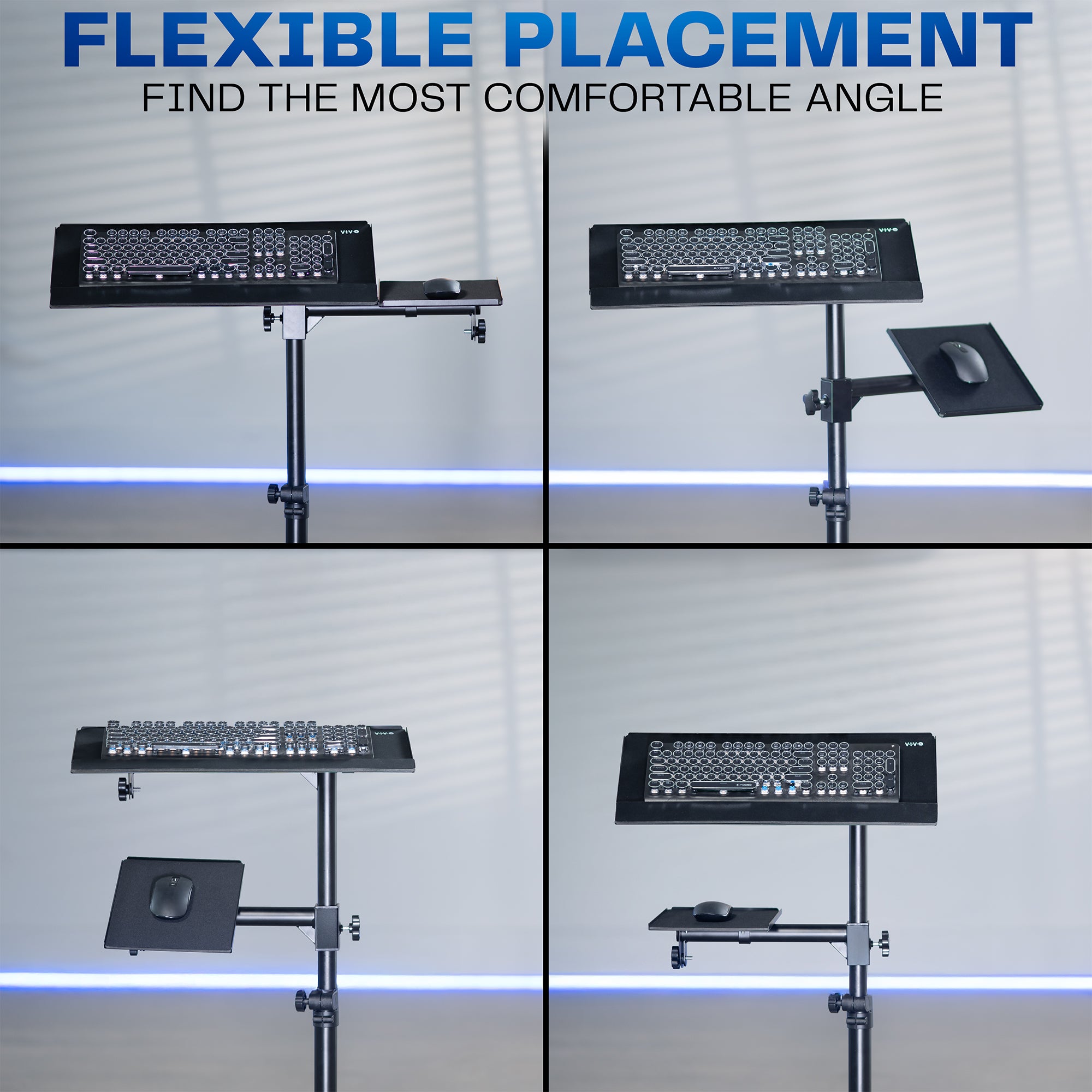 Keyboard stand with adjustable angles on a gray background