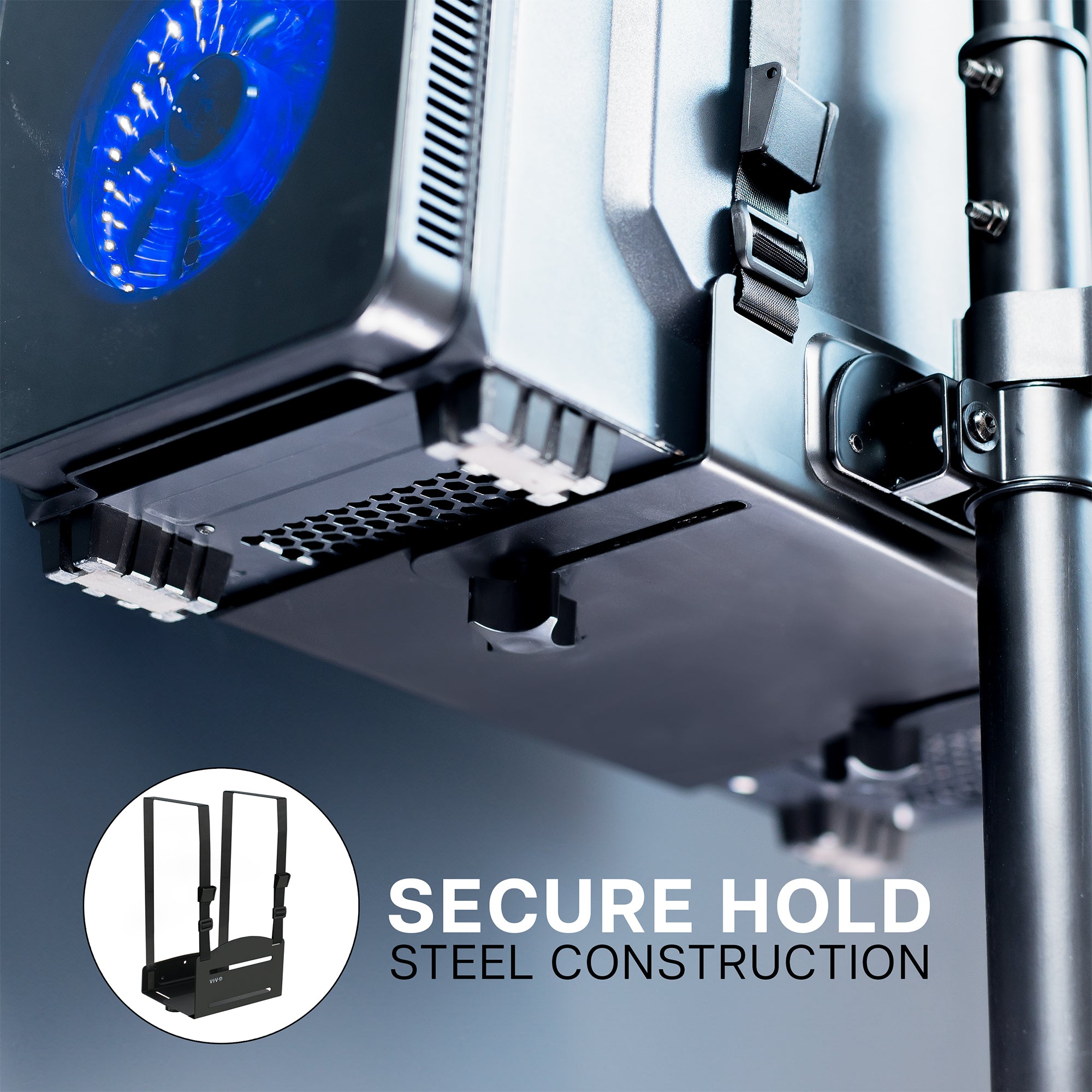 Mobile workstation cart with monitor mount, keyboard tray, PC holder, and locking wheels. Featuring 360 rotation and height adjustment.