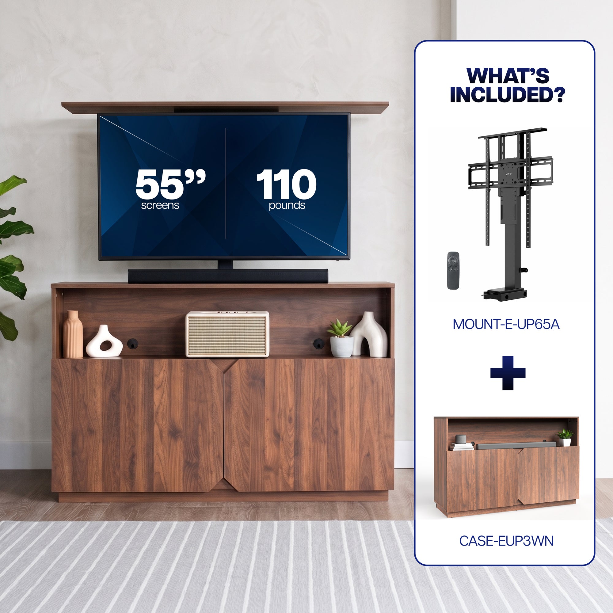 TV Lift Cabinet with Motorized Stand and Storage - 32" to 55" Screens
