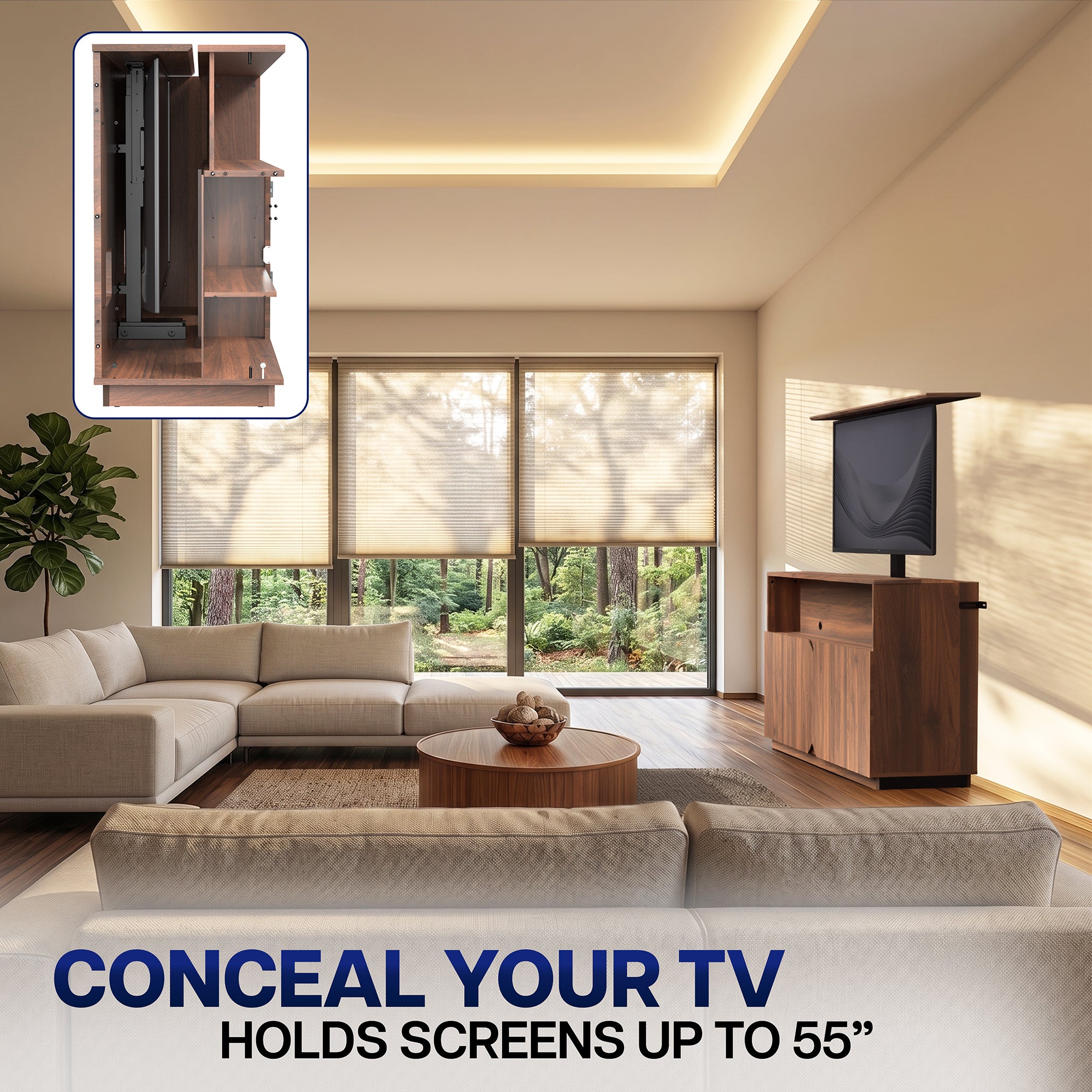 TV Lift Cabinet with Motorized Stand and Storage - 32" to 55" Screens