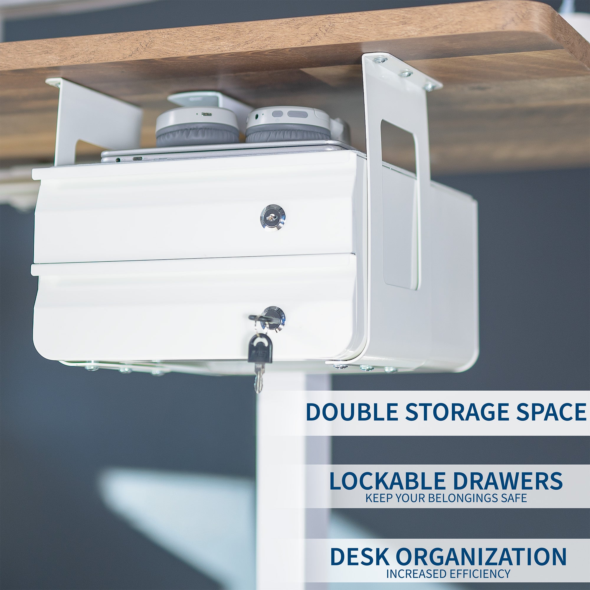 Secure Under Desk Pull-Out Locking Drawer with Keys