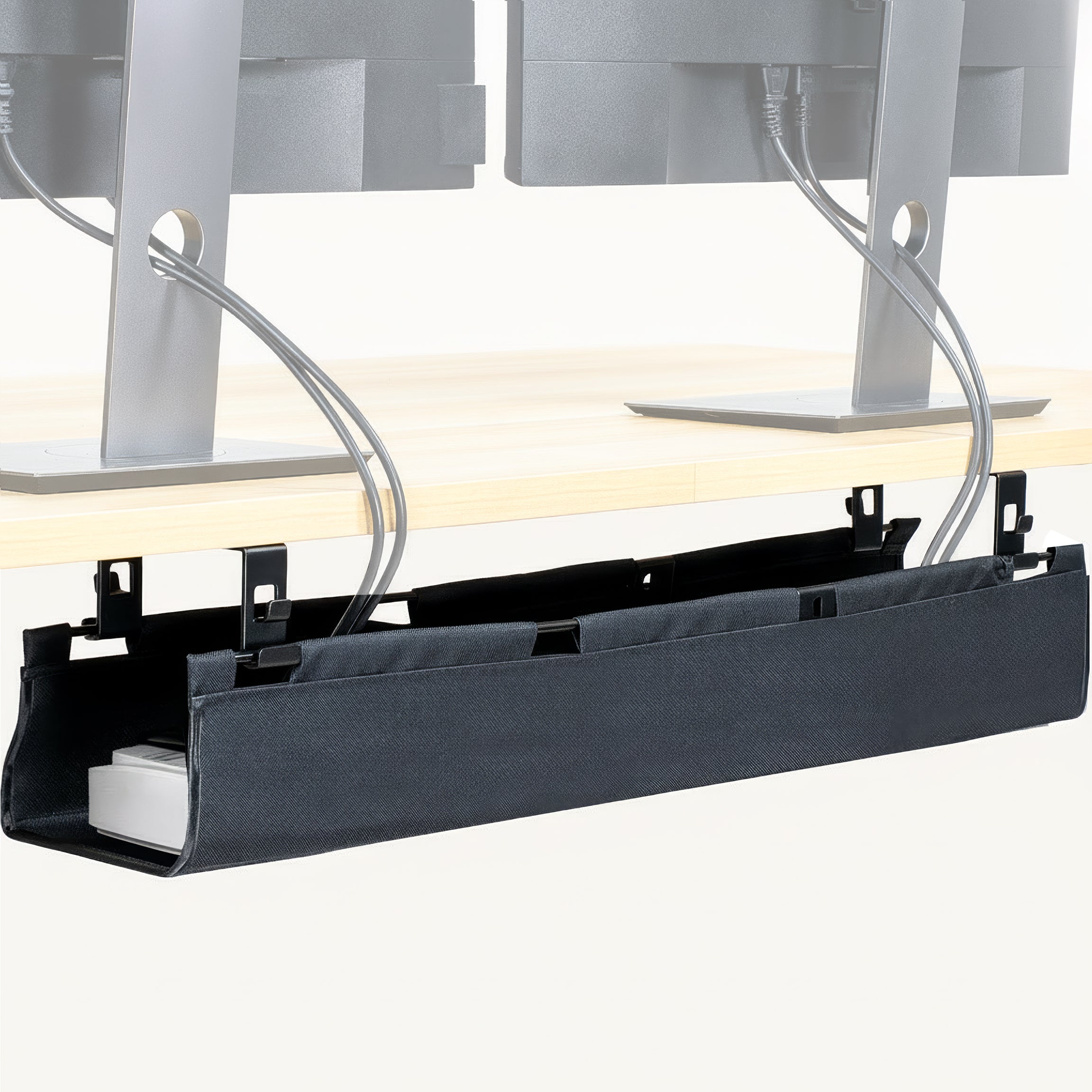 31" Under Desk Fabric Cable Management Tray with desk.