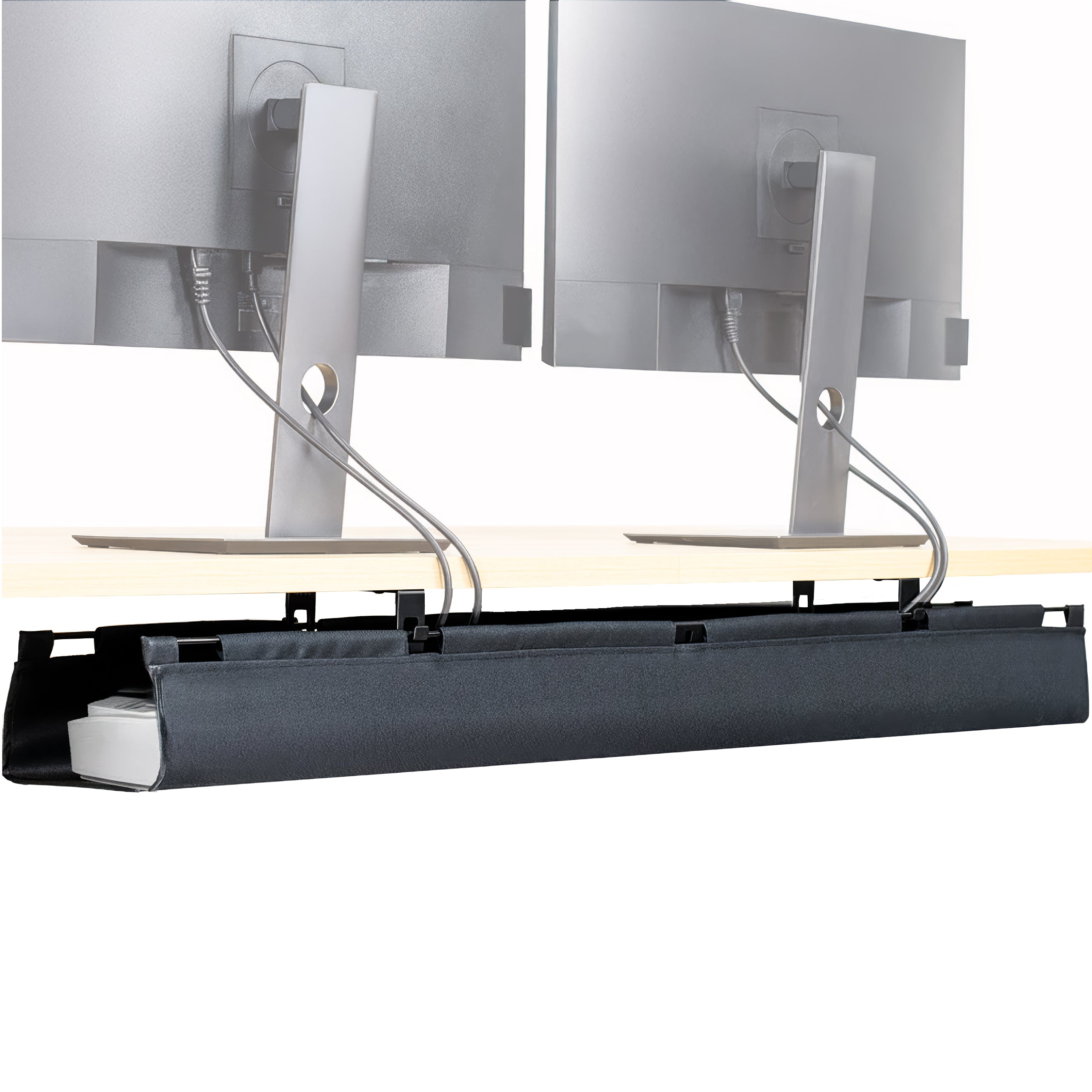 47" Under Desk Fabric Cable Management Tray with desk.