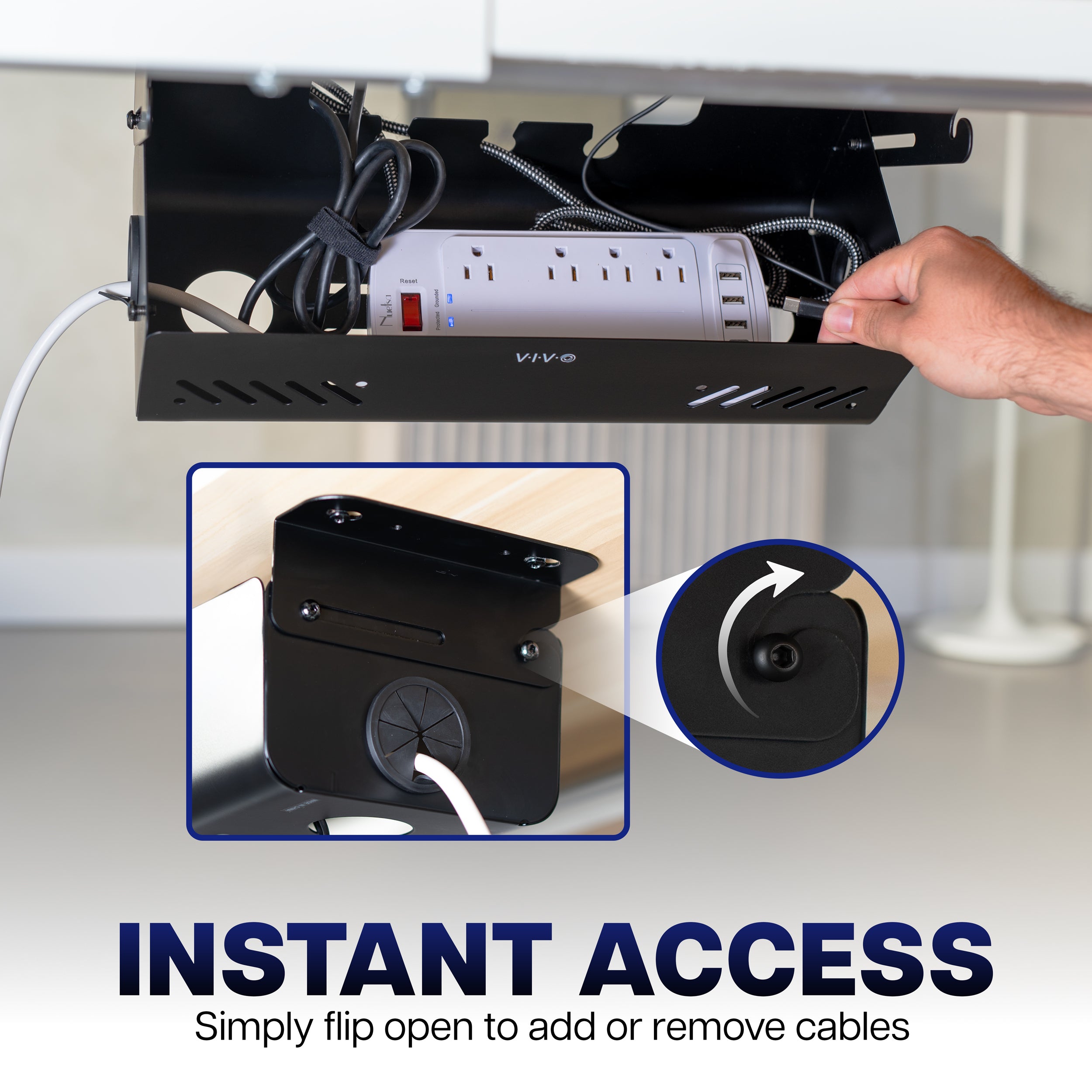 Flip Open Under Desk Cable Management Box