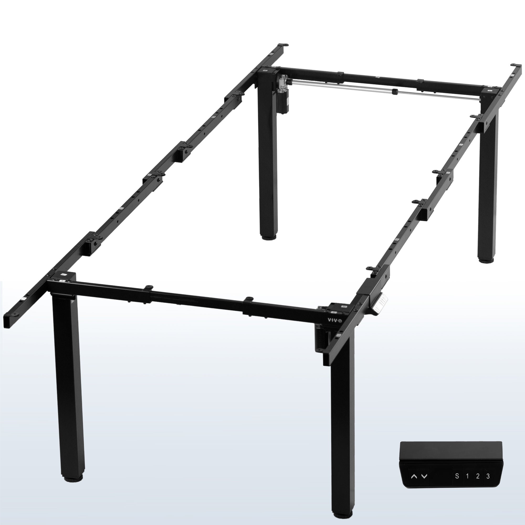 Electric four-legged dual motor desk frame.