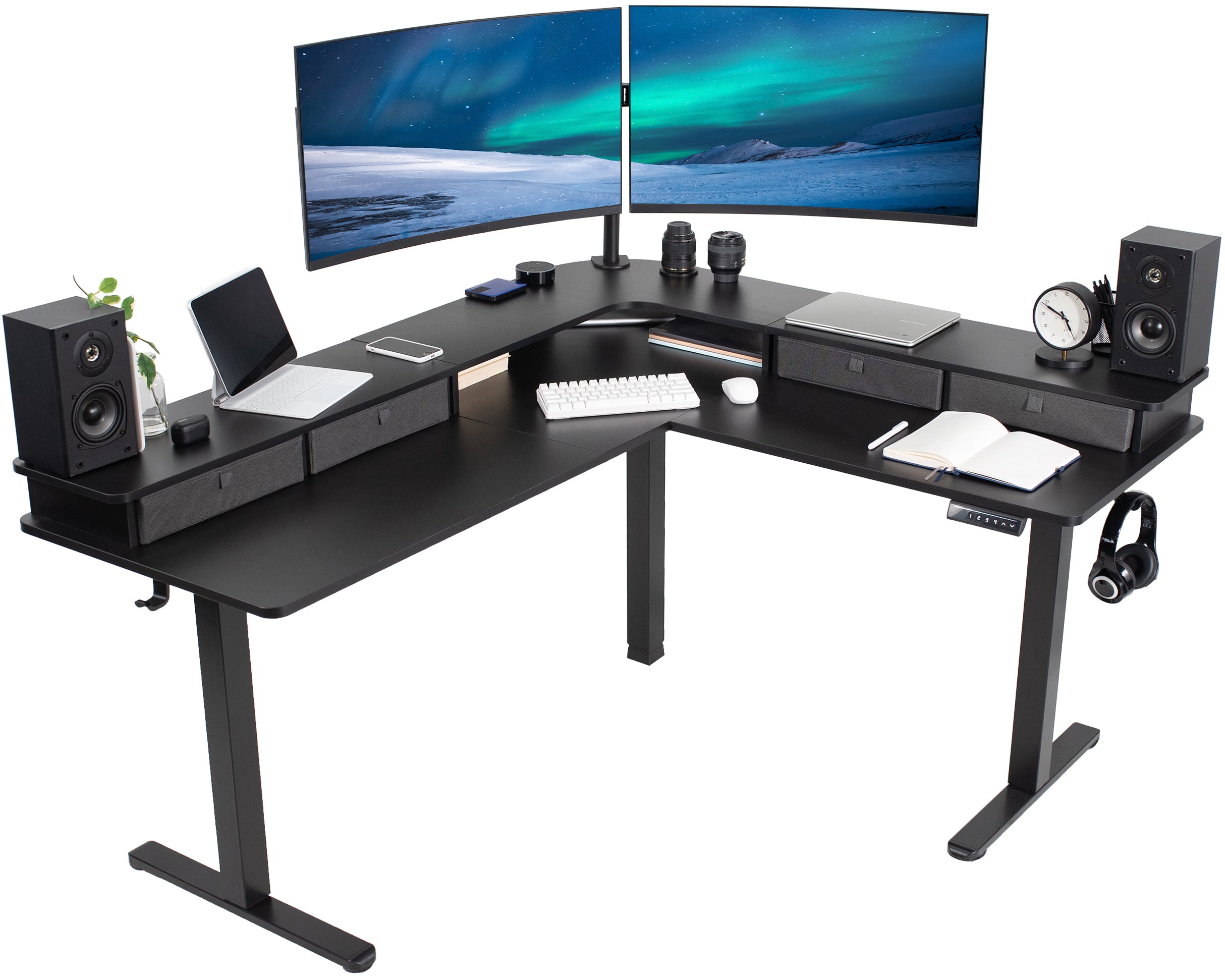 E3CV Series - Two Tier Corner Electric Desk with Storage – VIVO - desk ...