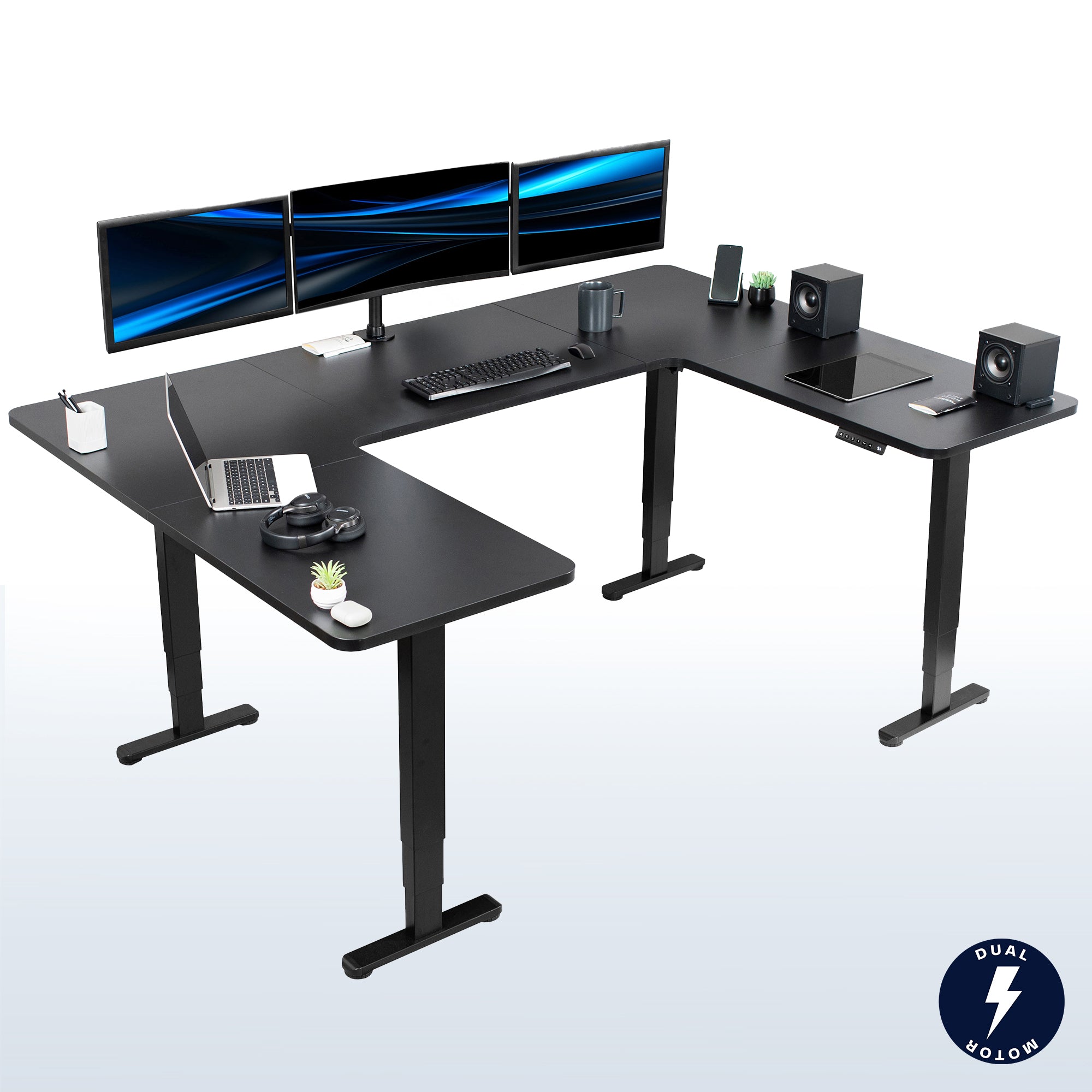 UNICOO Dual Motor Standing Desk Frame - 3 Stage Adjustable Base With Memory Keypad