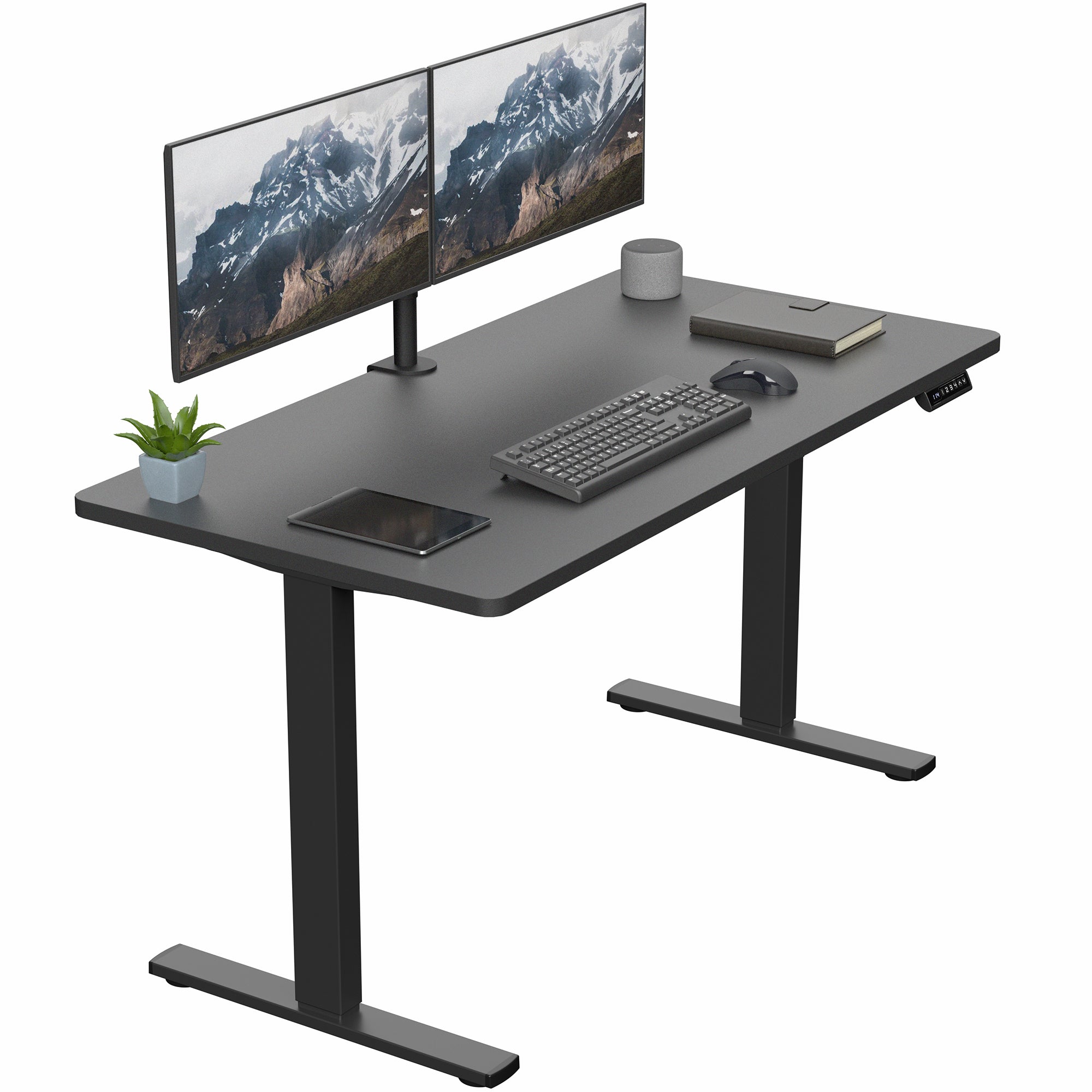 Sturdy ergonomic sit or stand active desk workstation with adjustable height using smart control panel.
