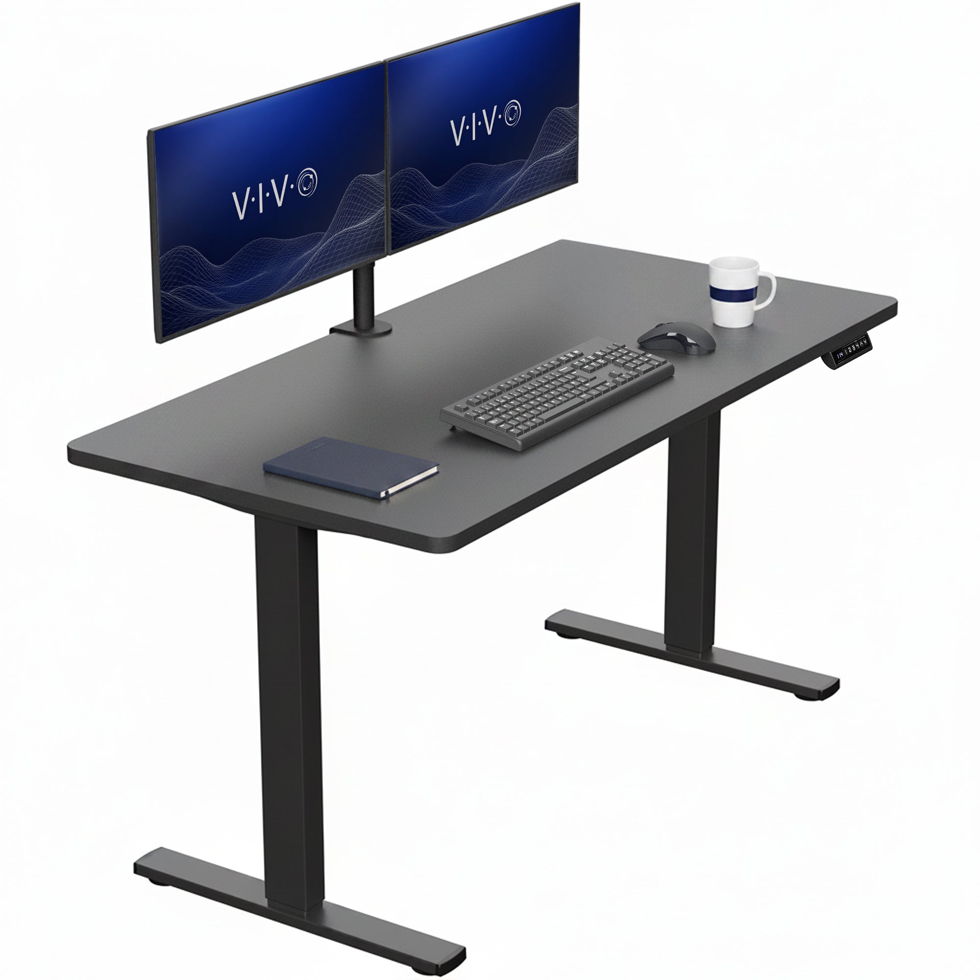 Sturdy ergonomic sit or stand active desk workstation with adjustable height using smart control panel.