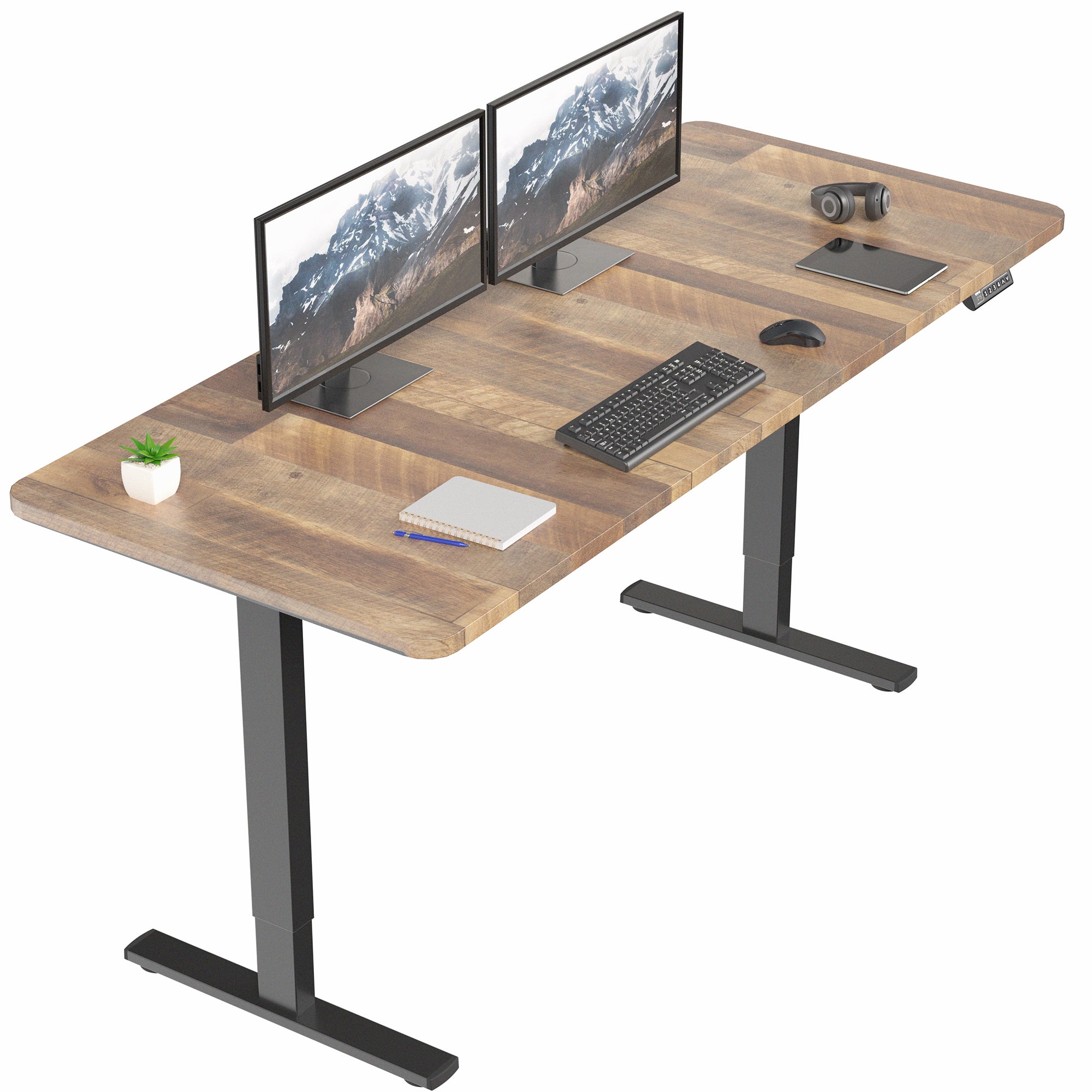 Large sturdy sit or stand modern desk with electric height adjustment options.