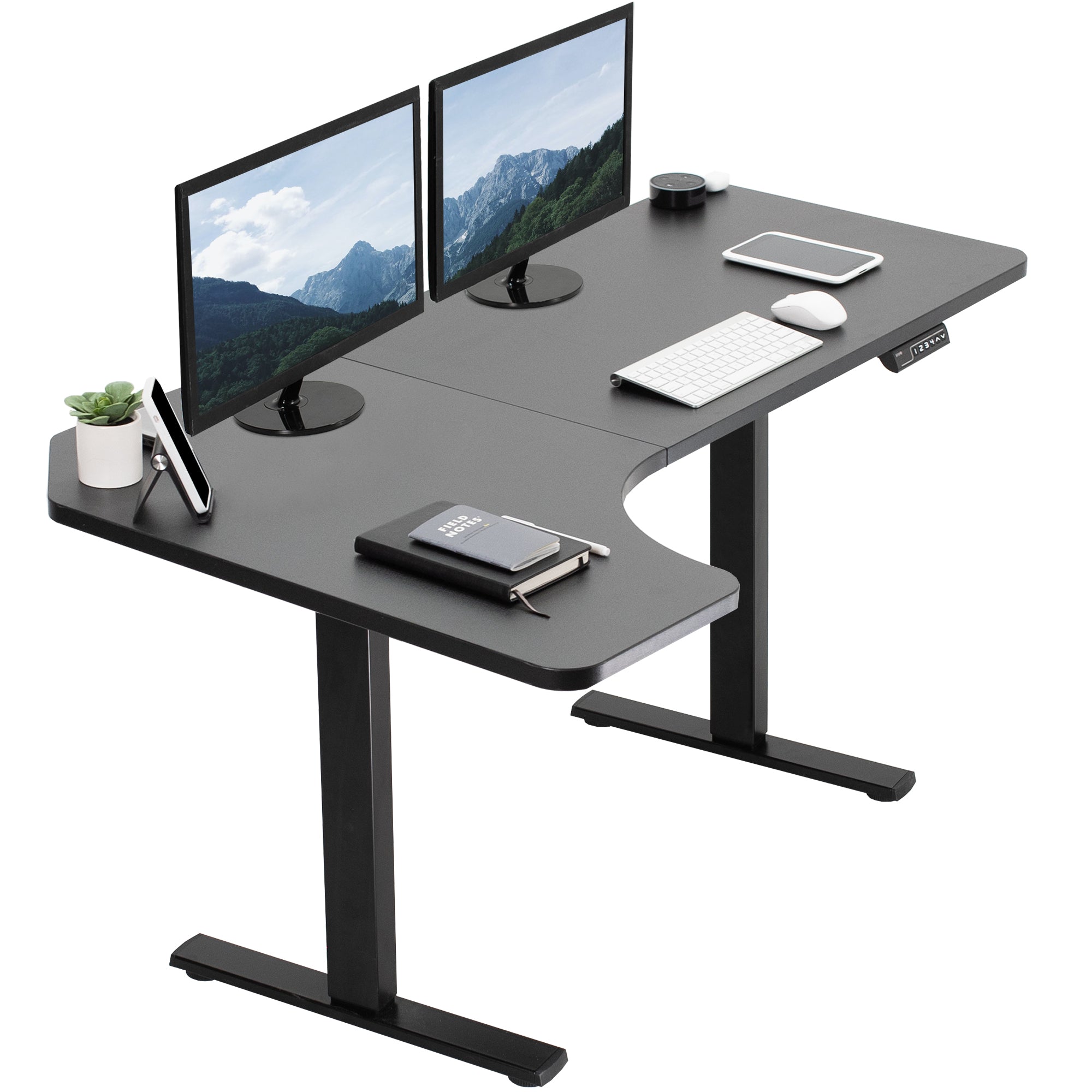 vivo Electric 60 x 30 Desk, Full Pad, Black Hidden Cable Tabletop, Black Frame