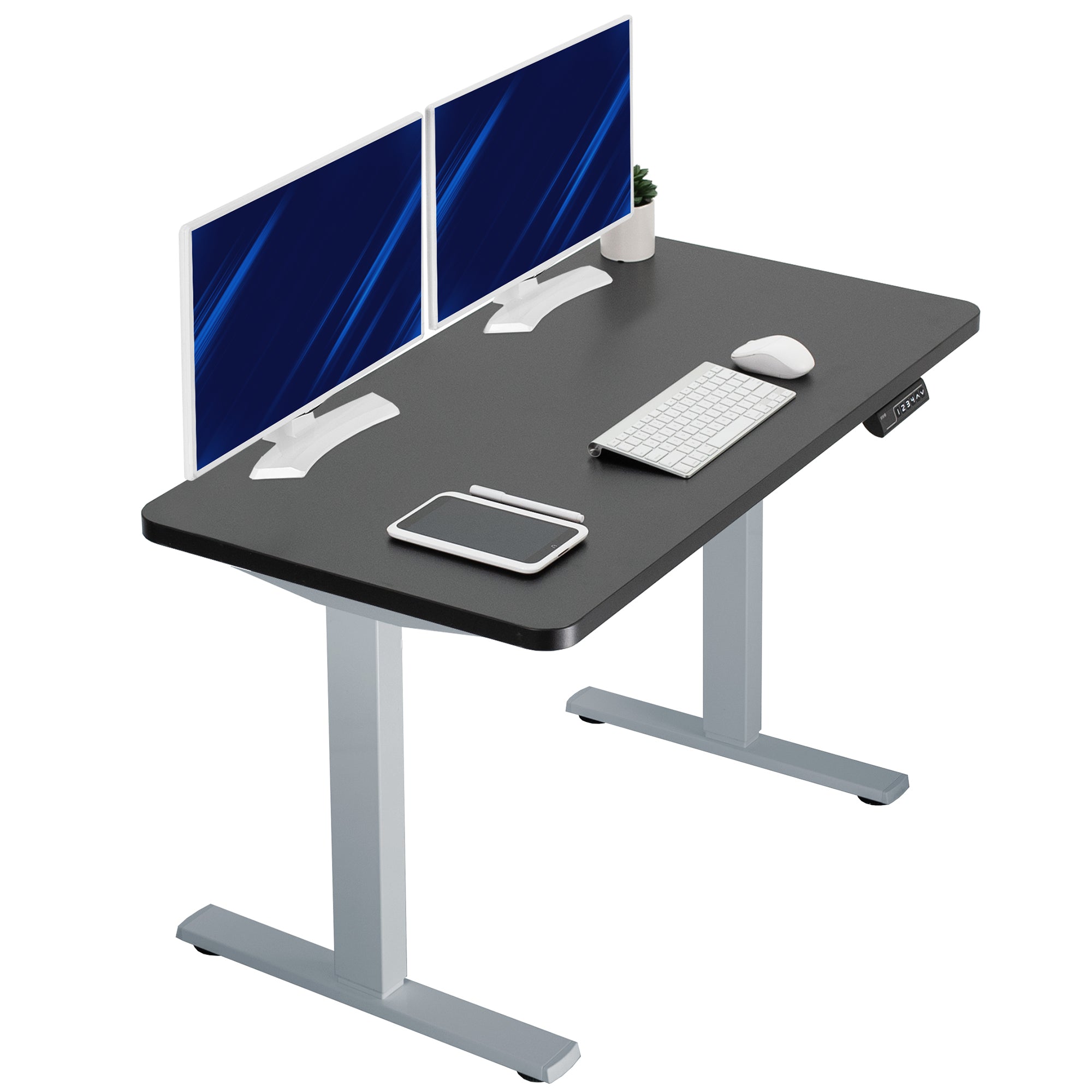Sturdy ergonomic sit or stand active desk workstation with adjustable height using smart control panel.