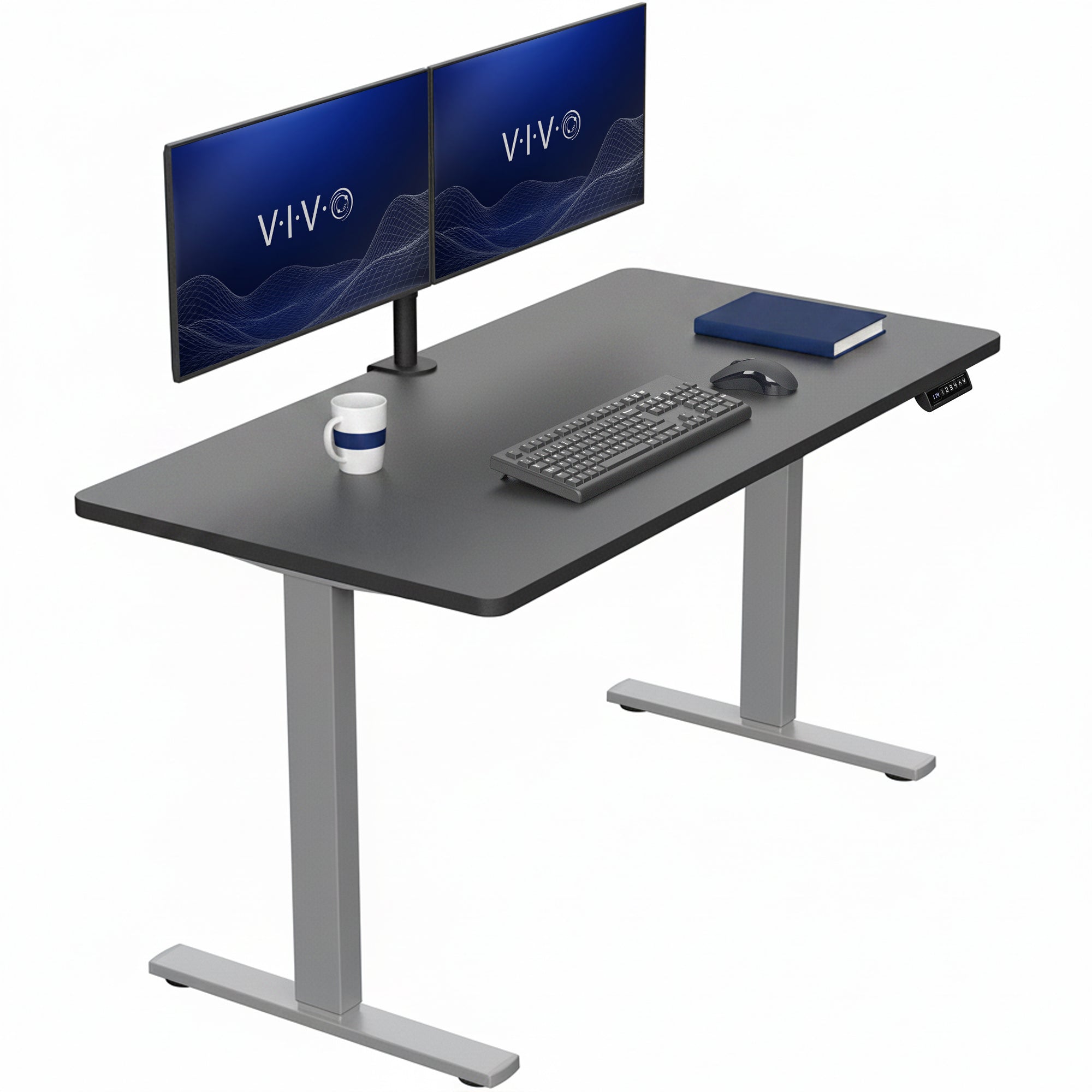 Sturdy ergonomic sit or stand active desk workstation with adjustable height using smart control panel.