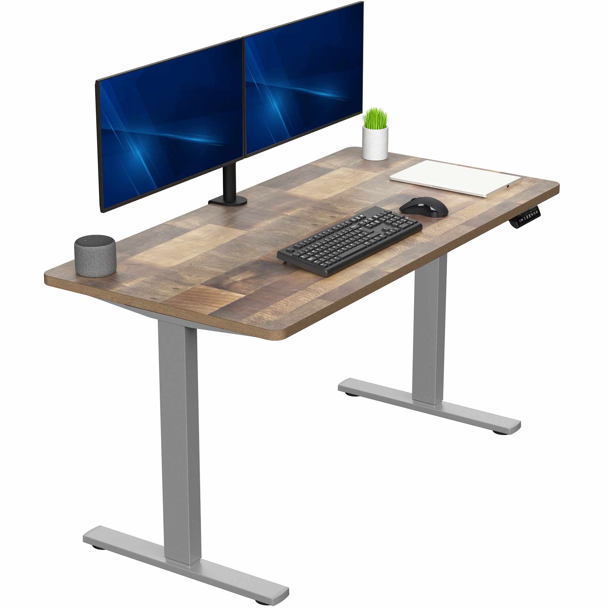 Sturdy ergonomic sit or stand active desk workstation with adjustable height using smart control panel.