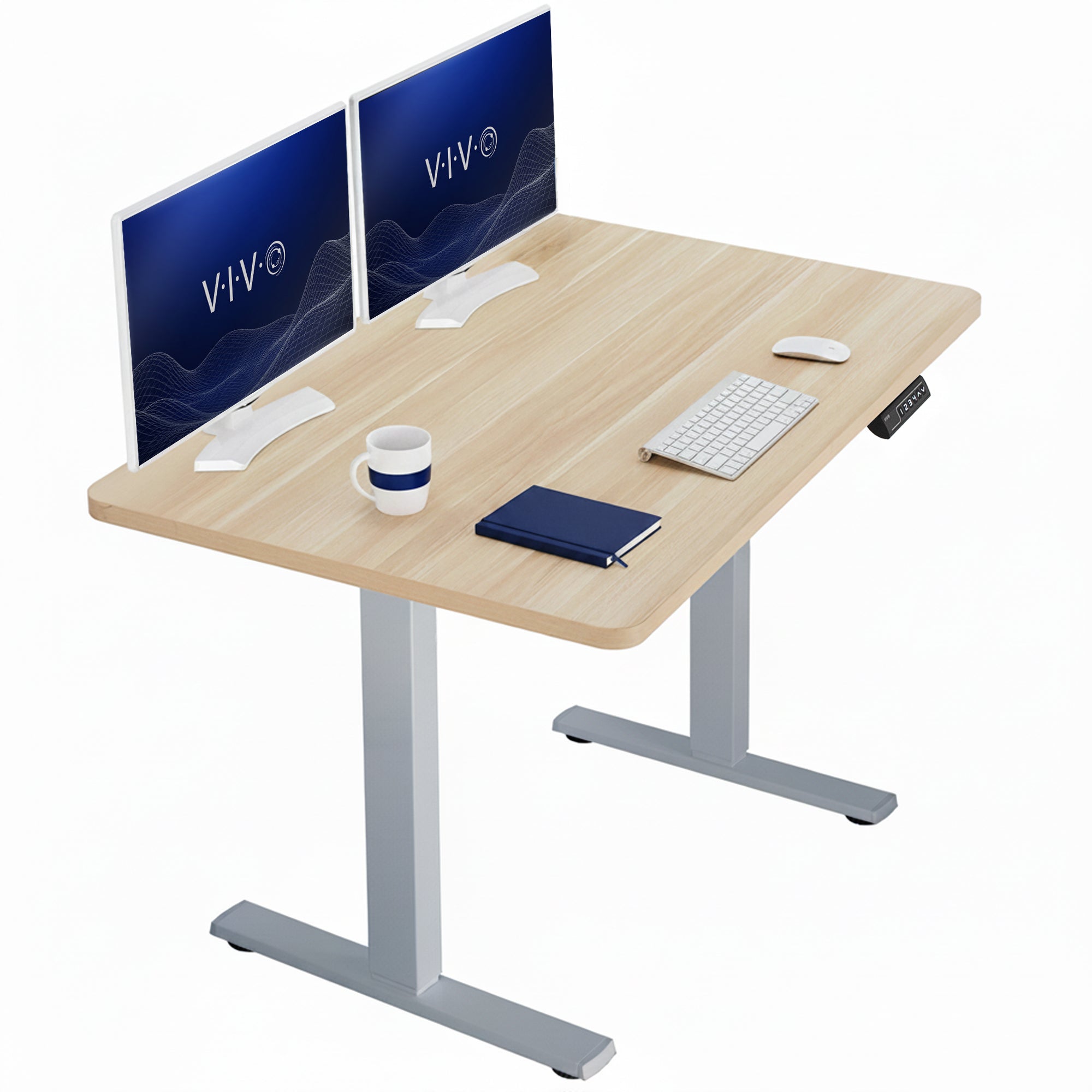 Sturdy ergonomic sit or stand active desk workstation with adjustable height using smart control panel.