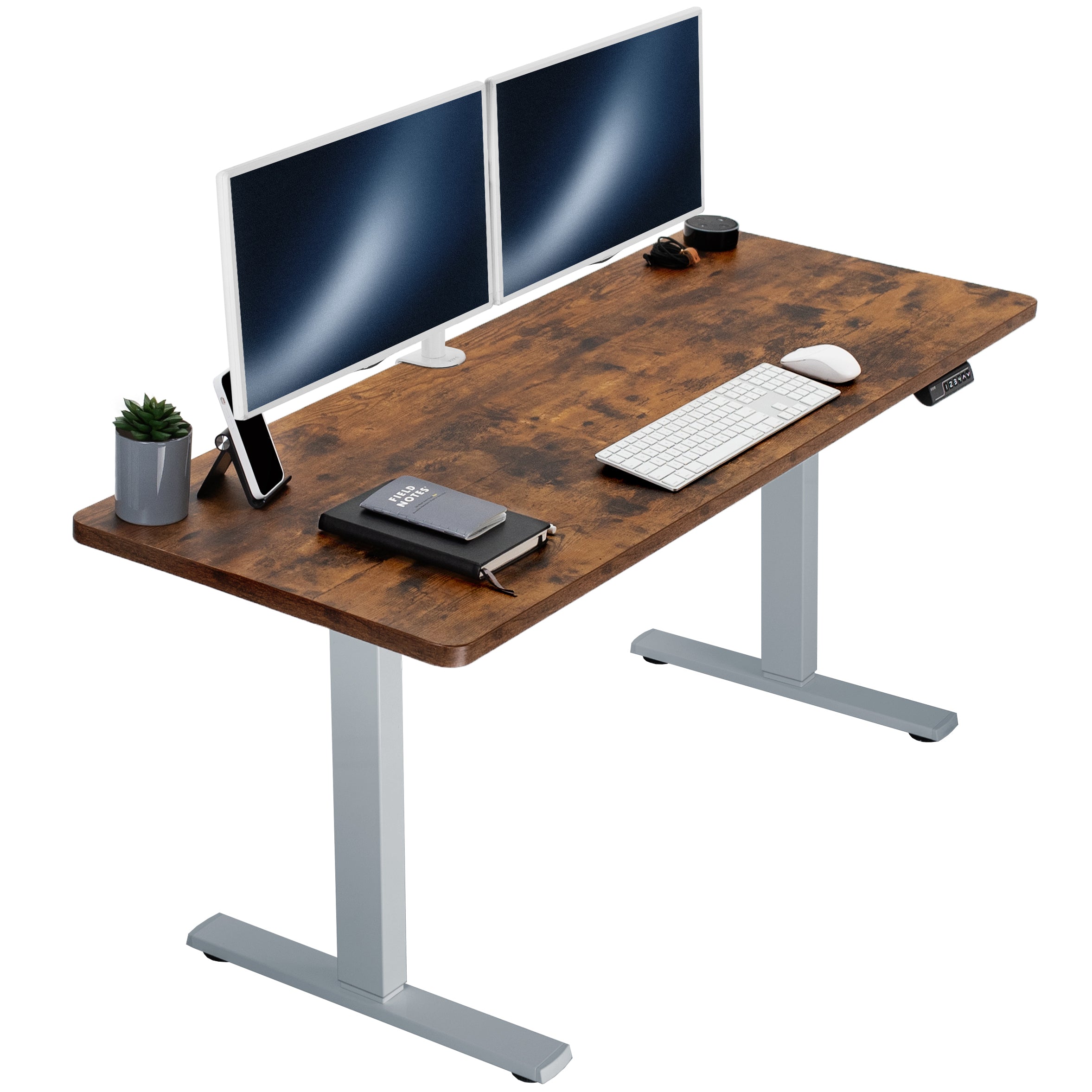 Sturdy ergonomic sit or stand active desk workstation with adjustable height using smart control panel.