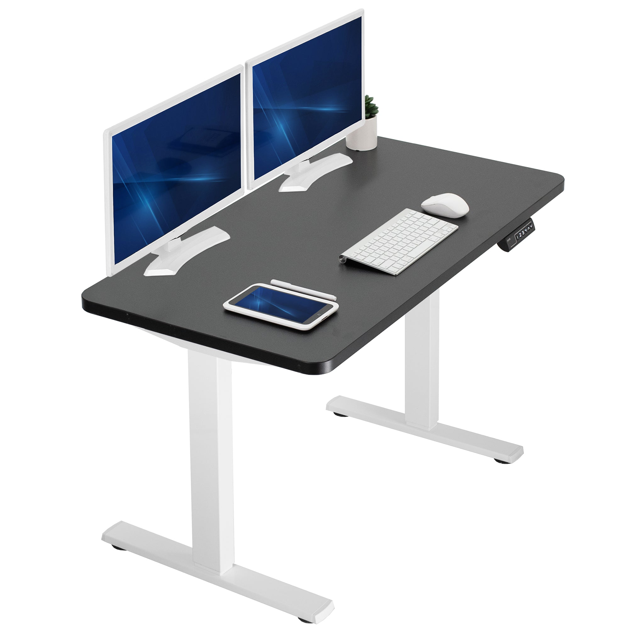 Sturdy ergonomic sit or stand active desk workstation with adjustable height using smart control panel.