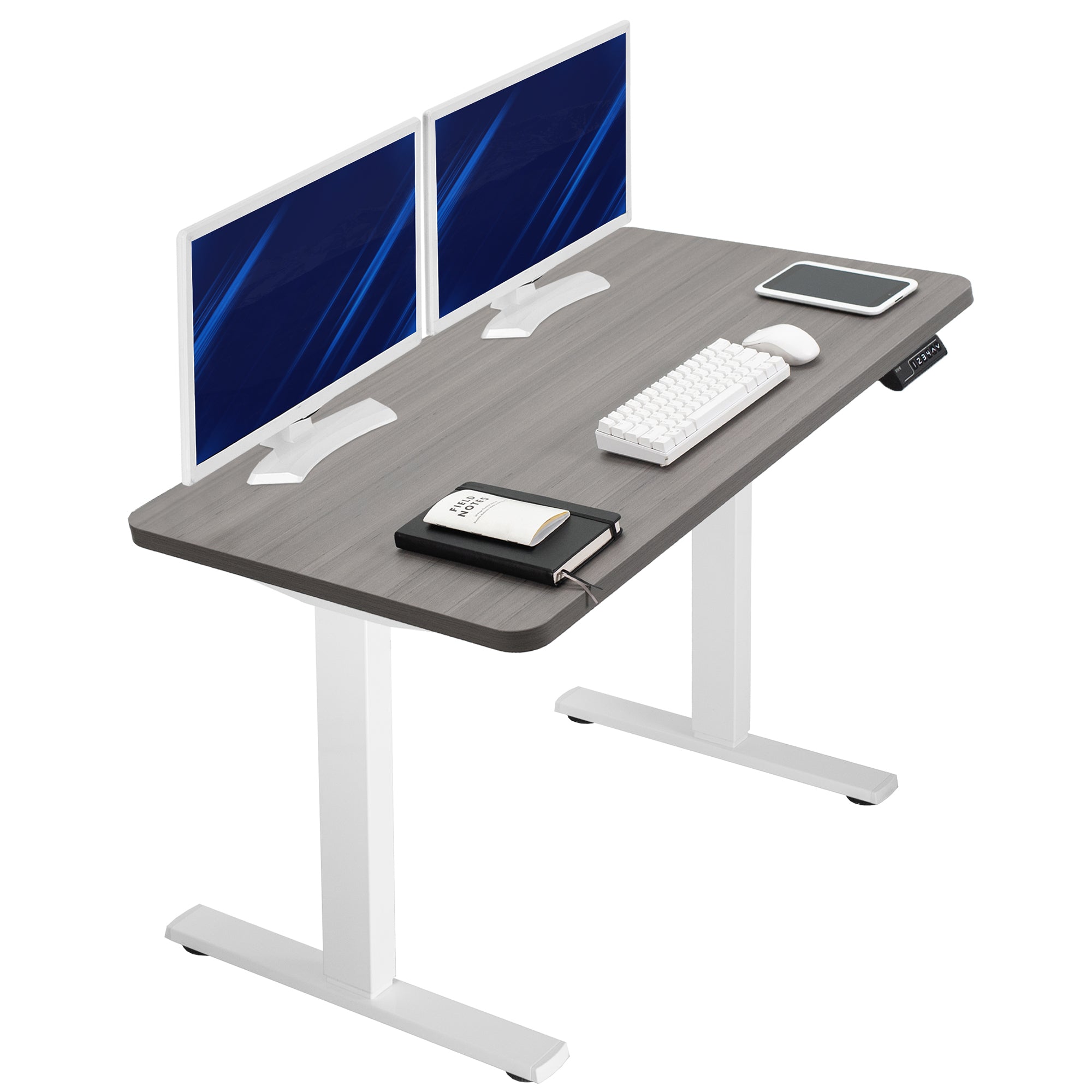 Sturdy ergonomic sit or stand active desk workstation with adjustable height using smart control panel.
