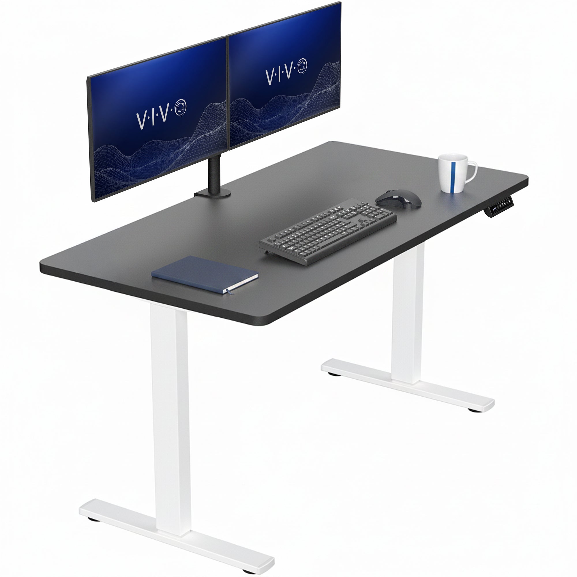 Sturdy ergonomic sit or stand active desk workstation with adjustable height using smart control panel.