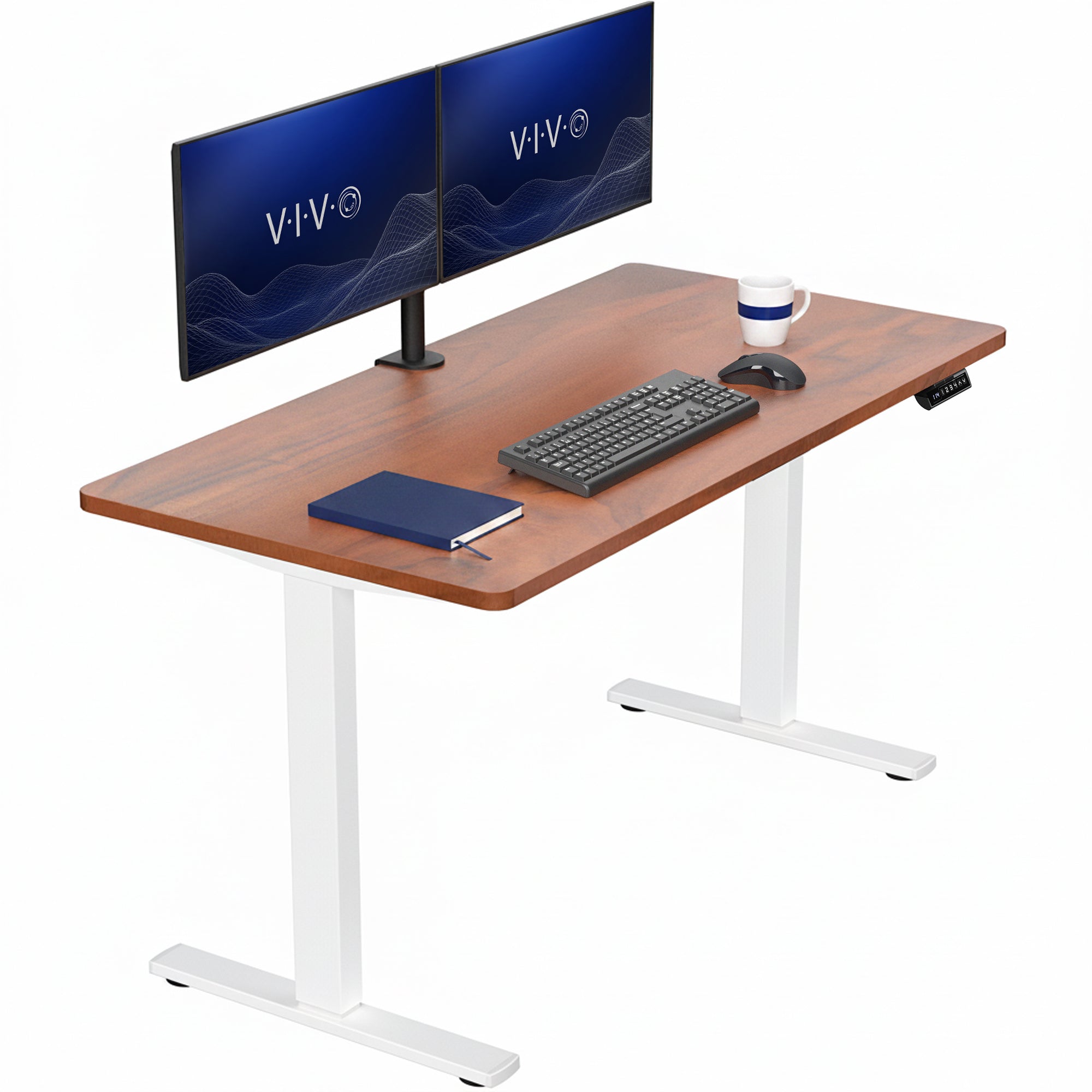 Sturdy ergonomic sit or stand active desk workstation with adjustable height using smart control panel.