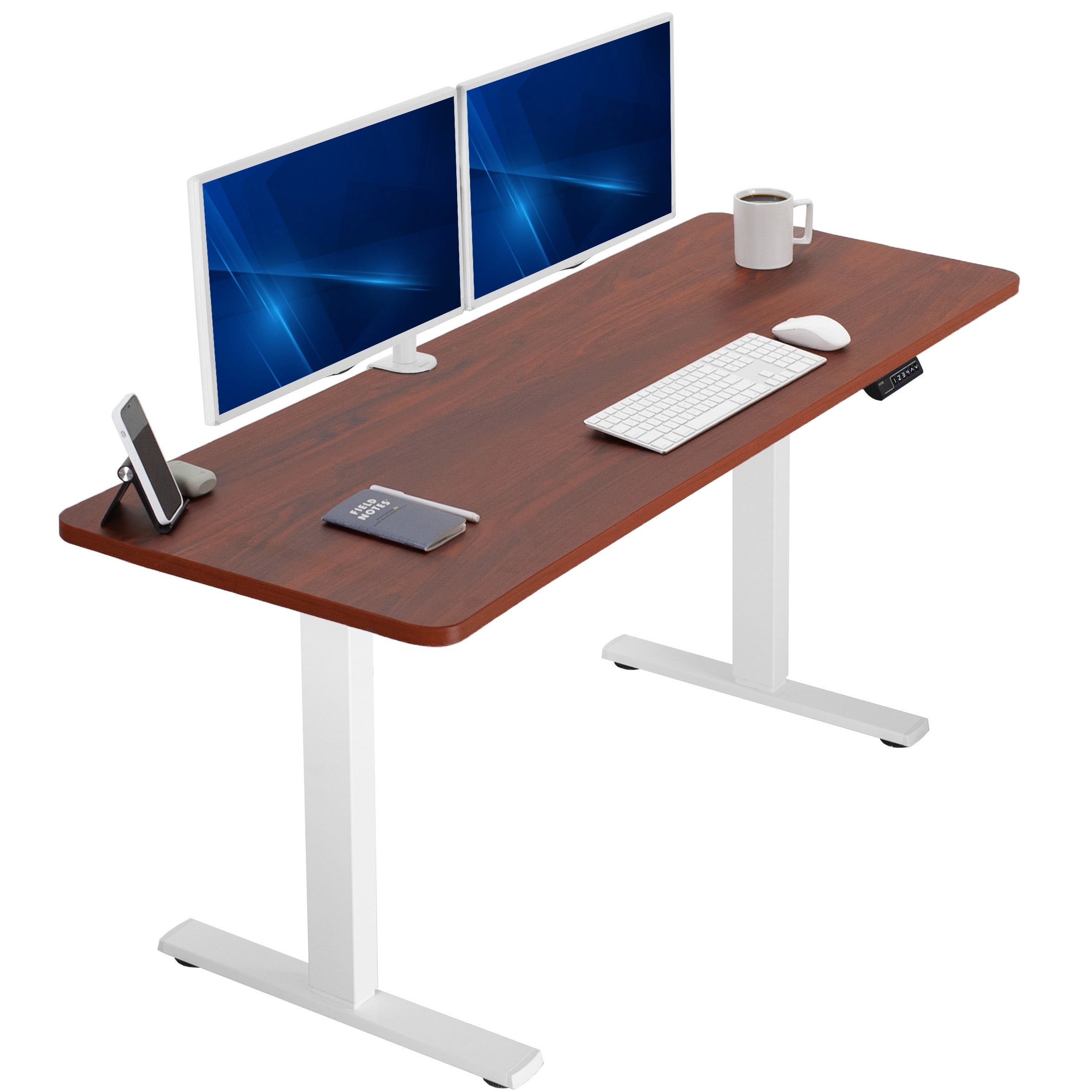 Sturdy ergonomic sit or stand active desk workstation with adjustable height using smart control panel.
