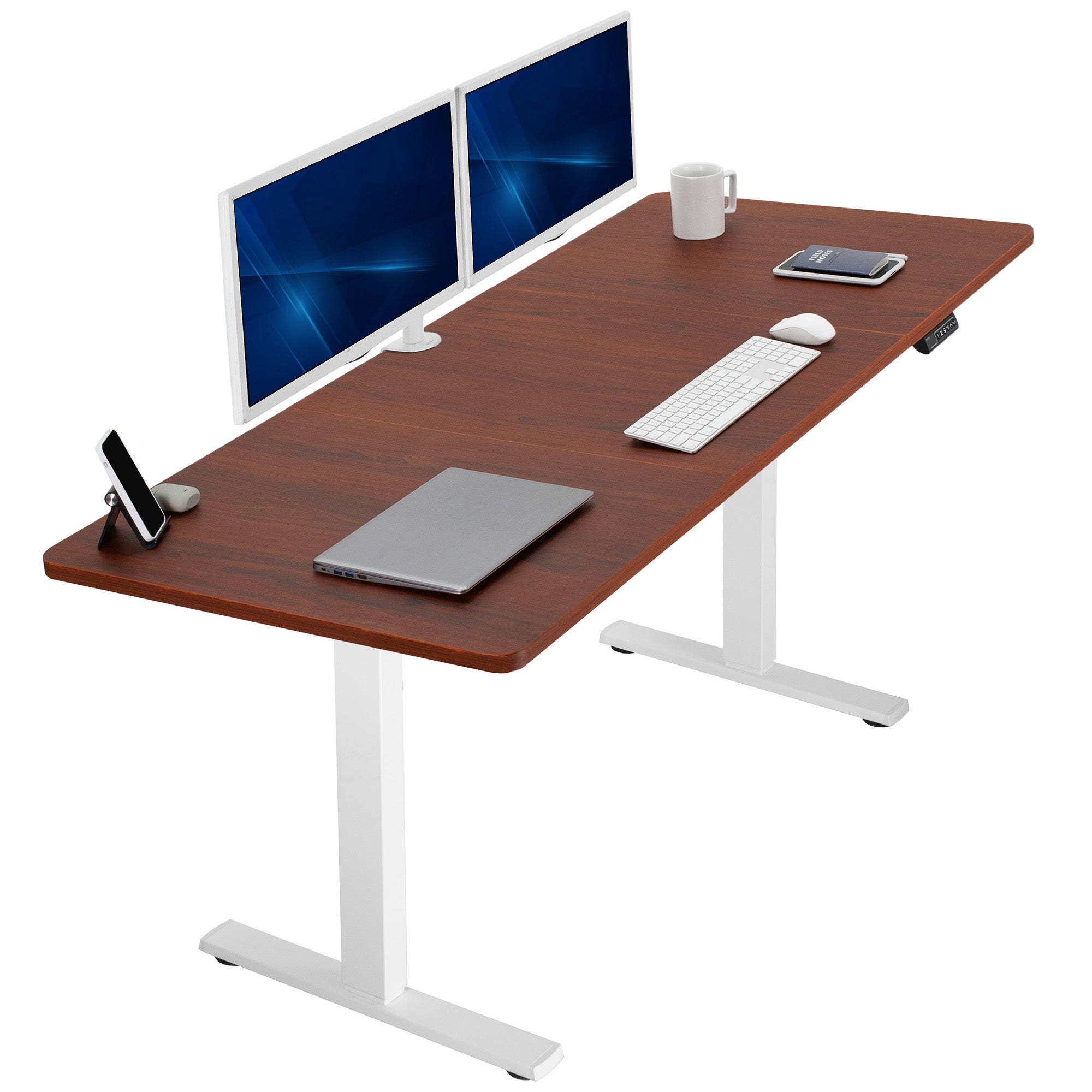 Large sturdy sit or stand modern desk with electric height adjustment options.