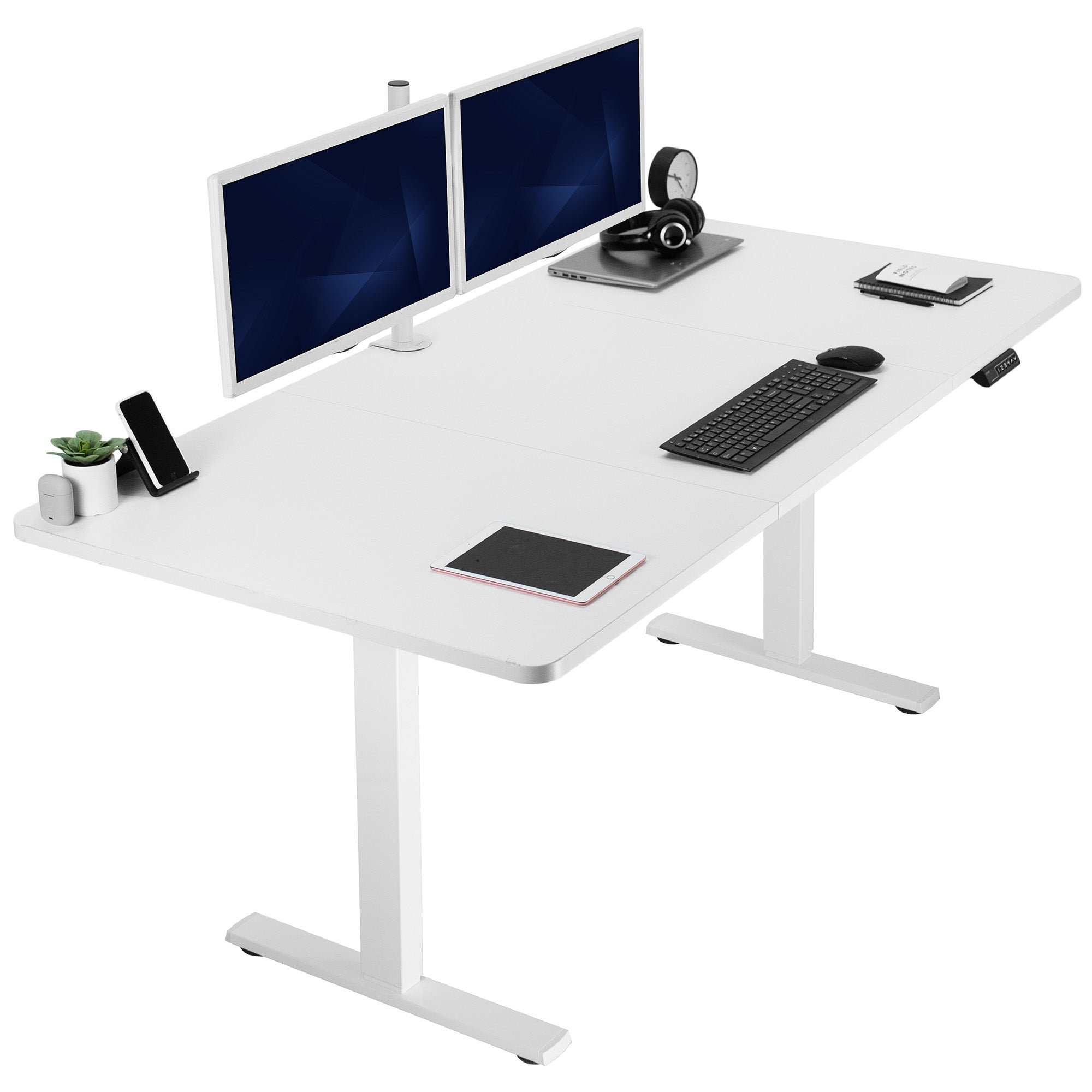 Large sturdy sit or stand modern desk with electric height adjustment options.