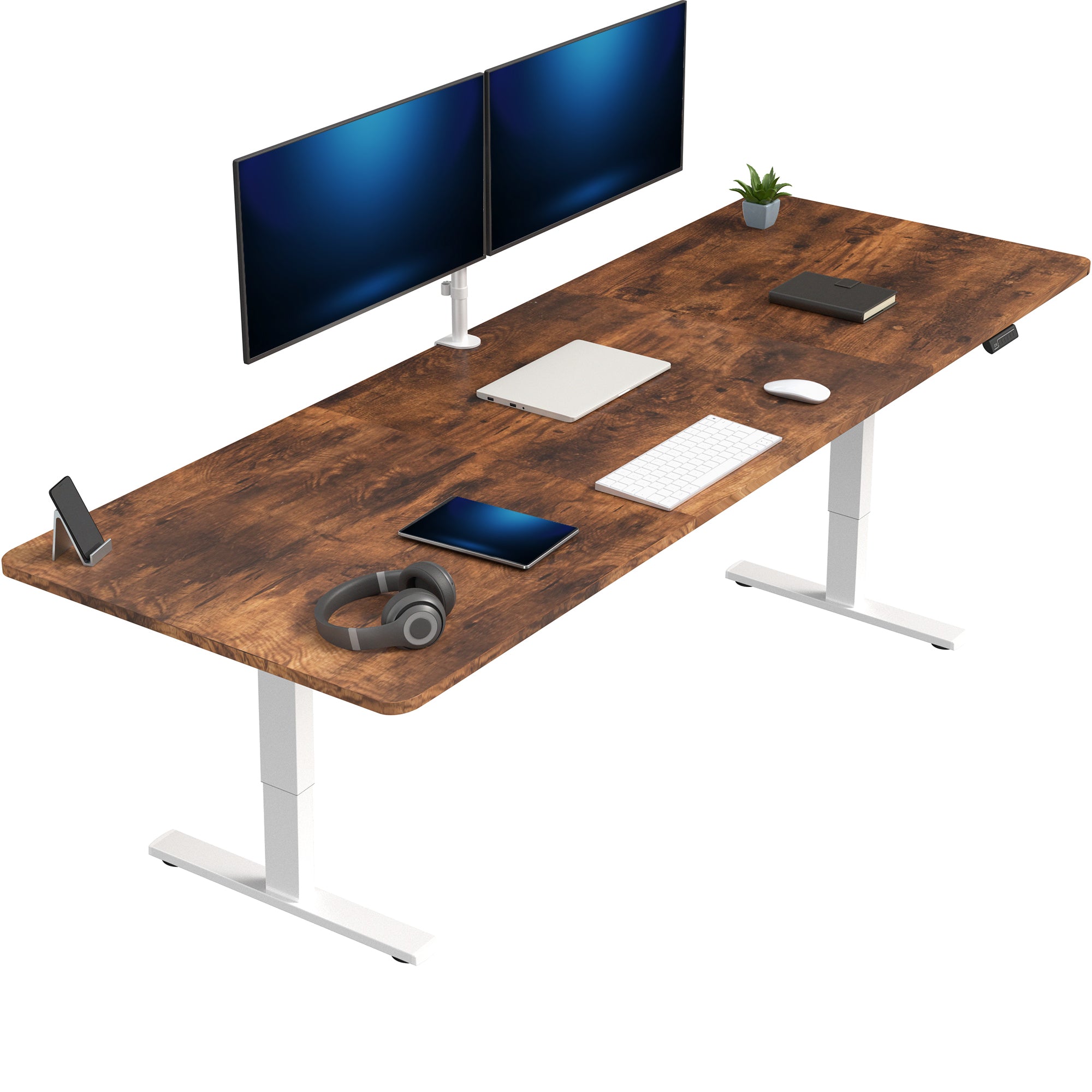 Extra large sturdy sit or stand active workstation with adjustable height using smart control panel.