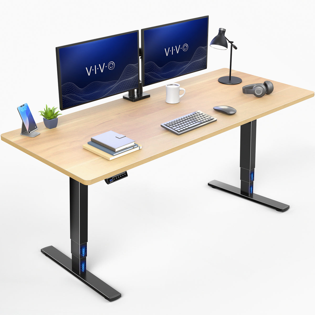 Light Wood Desktop 2E Series - 71" x 30" Electric Desk with Touch Screen Memory Controller