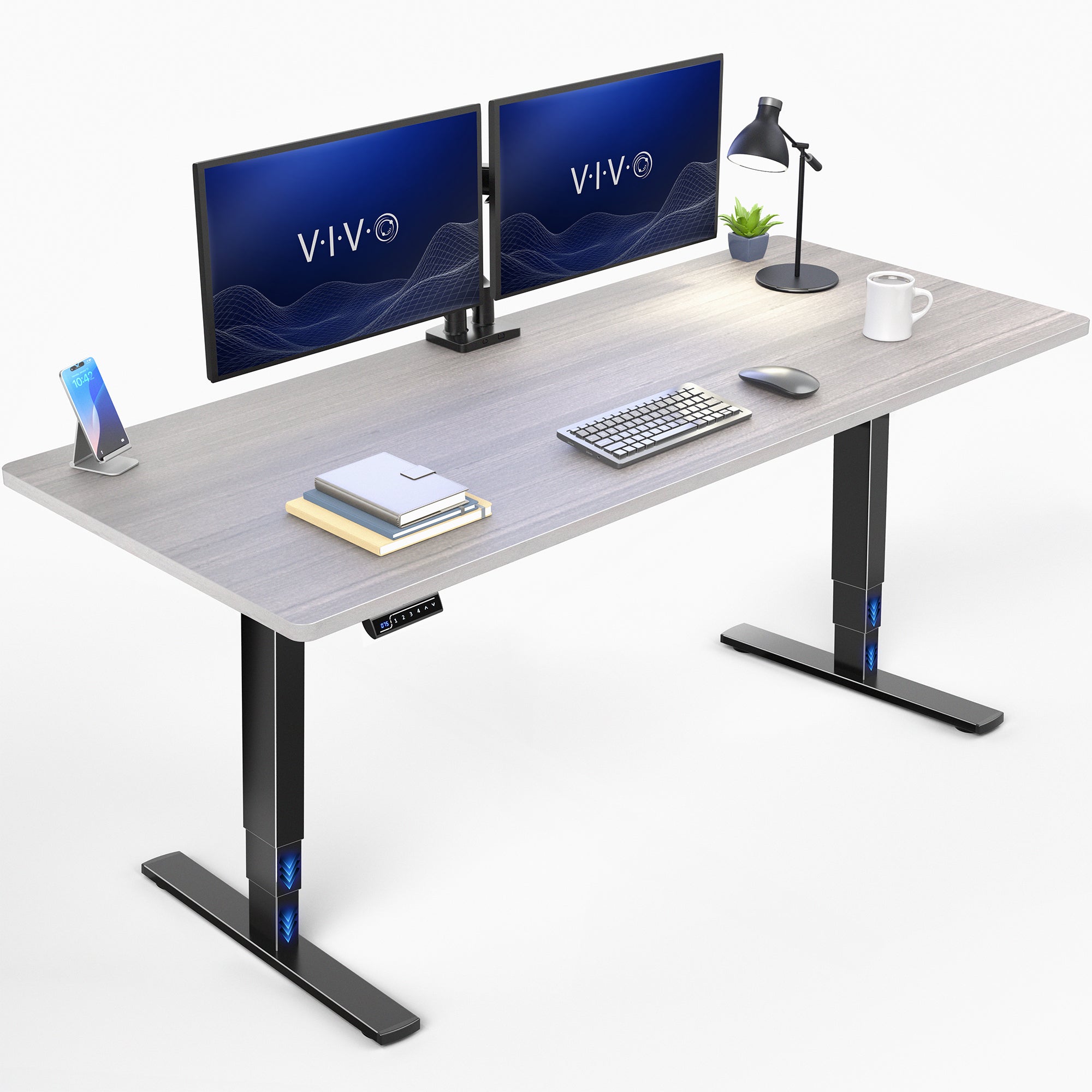Gray Desktop 2E Series - 71" x 30" Electric Desk with Touch Screen Memory Controller
