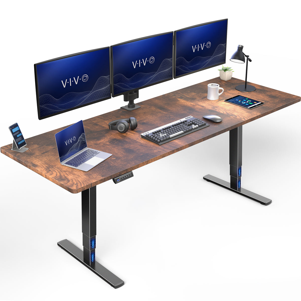 Vintage Brown desktop 2E Series - 83" x 30" Electric Desk with Touch Screen Memory Controller