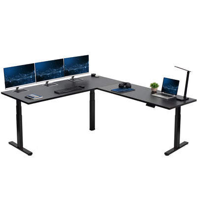 Extra large electric heavy-duty corner desk workstation for modern office workspaces.