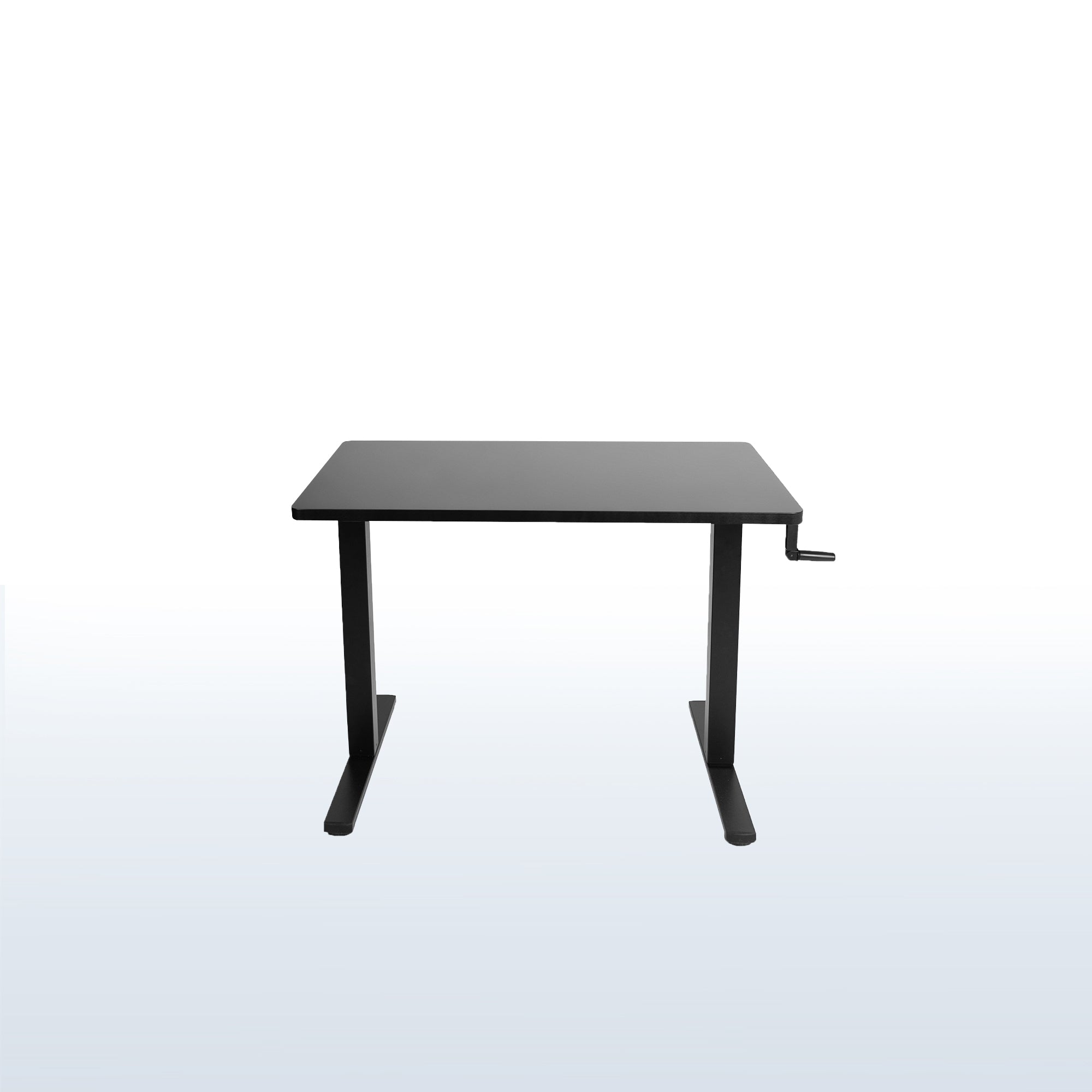 Manual hand crank height adjustable desk for active sit to stand workstation.