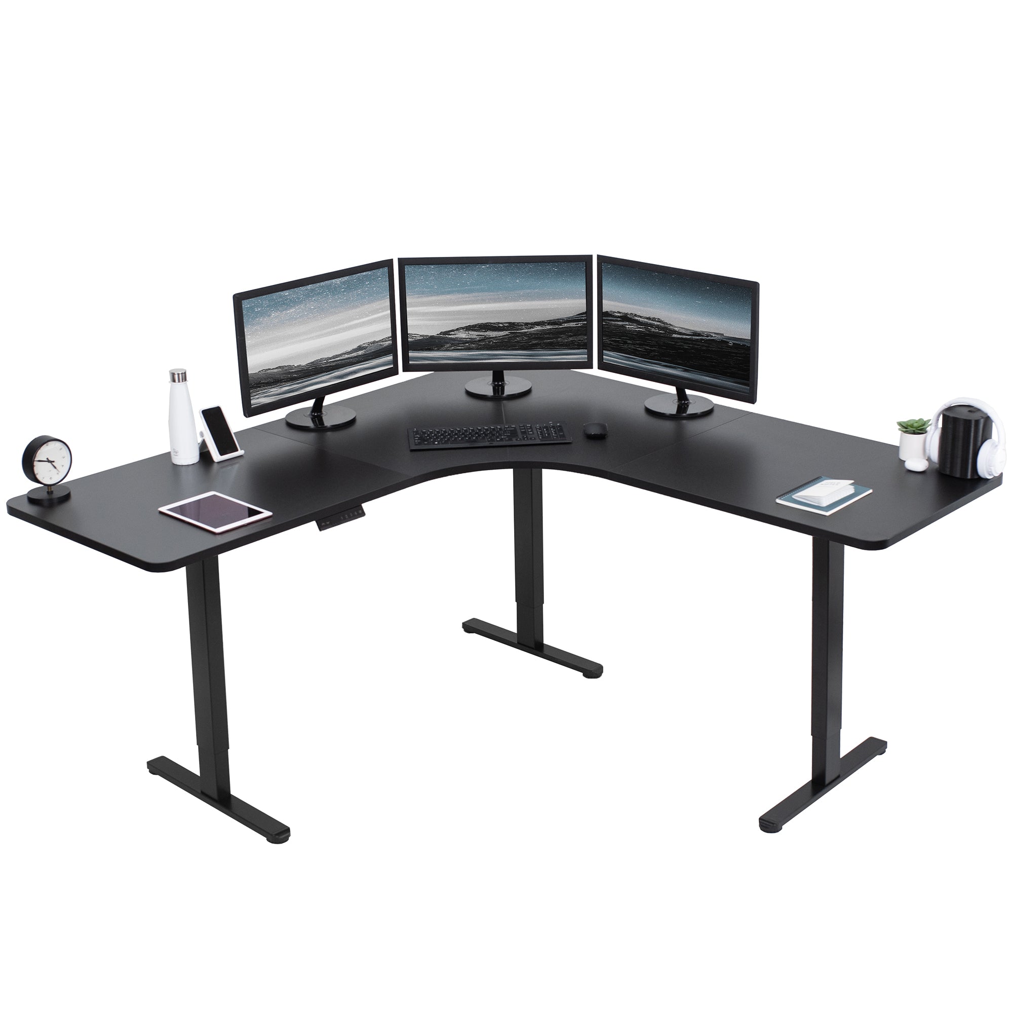 vivo Manual 71 x 30 Stand Up Desk, Light Wood Table Top, Black Frame