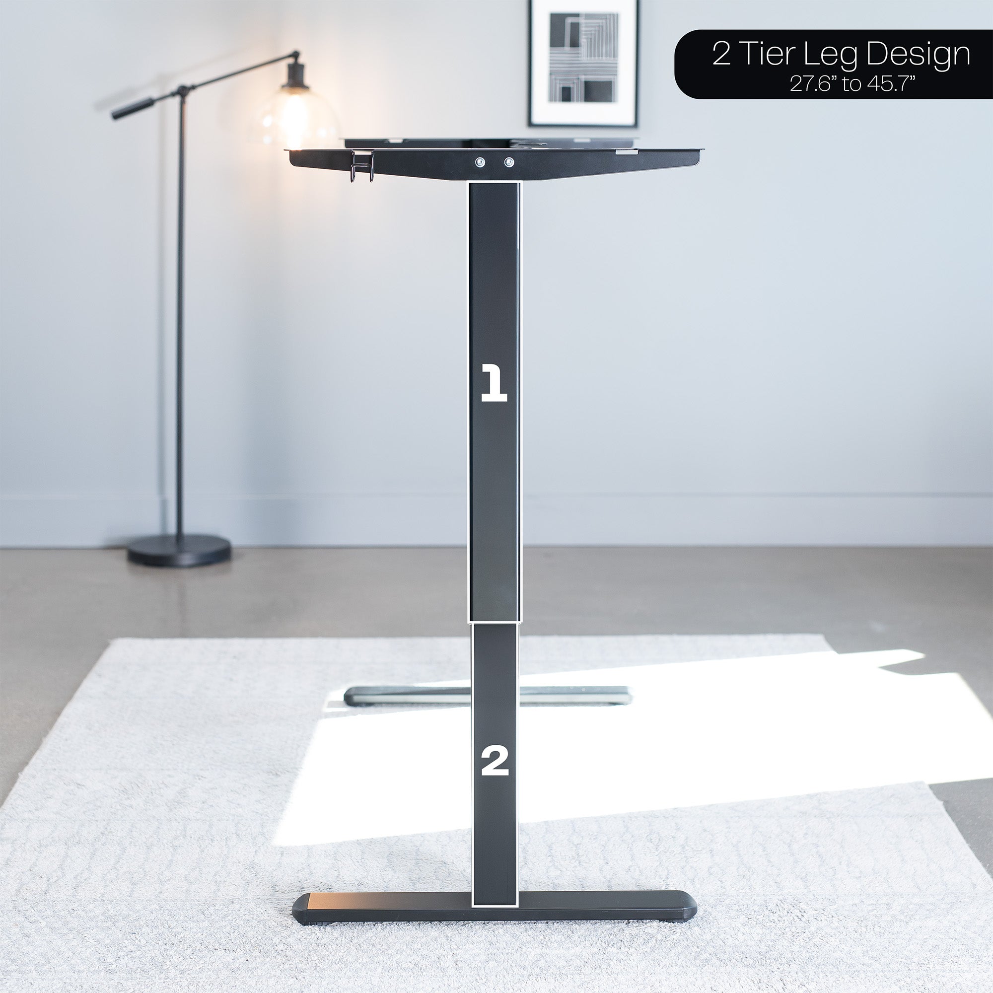 Sturdy steel adjustable desk frame with two tier leg design