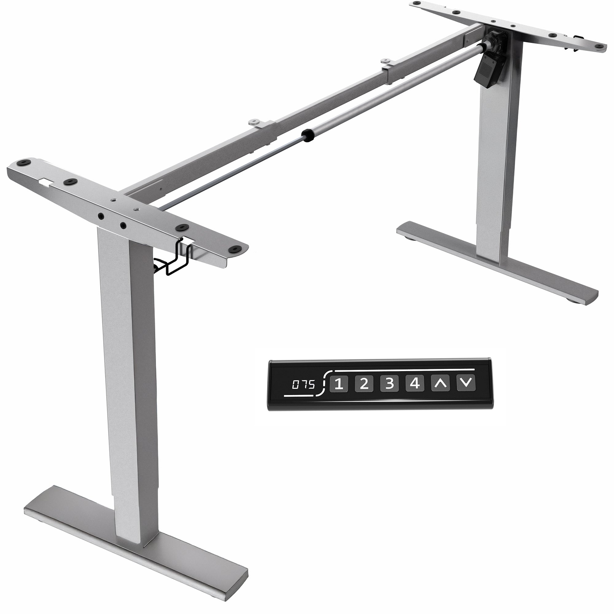 Sturdy ergonomic sit or stand desk frame for active workstation with adjustable height using smart control panel.