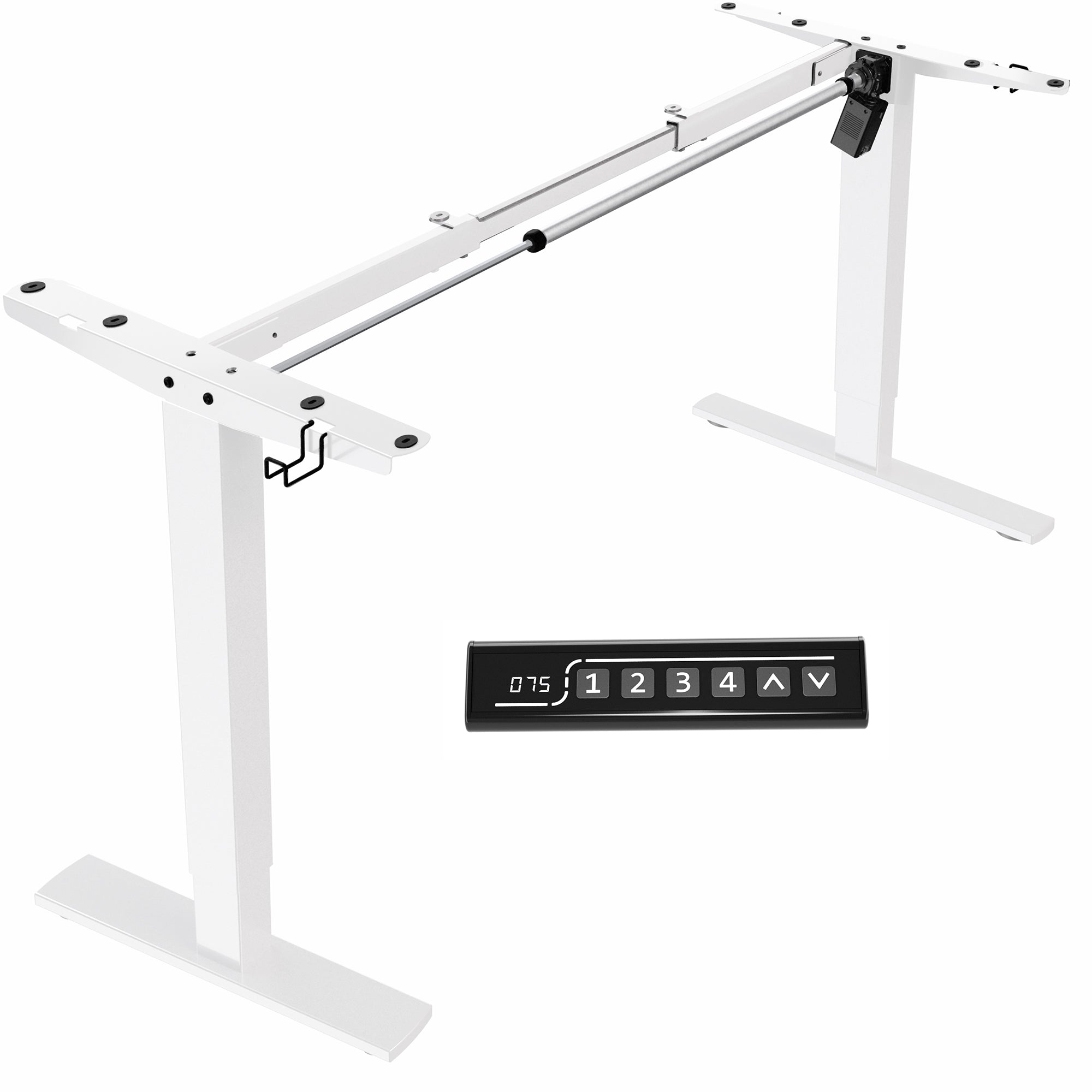 Sturdy ergonomic sit or stand desk frame for active workstation with adjustable height using smart control panel.