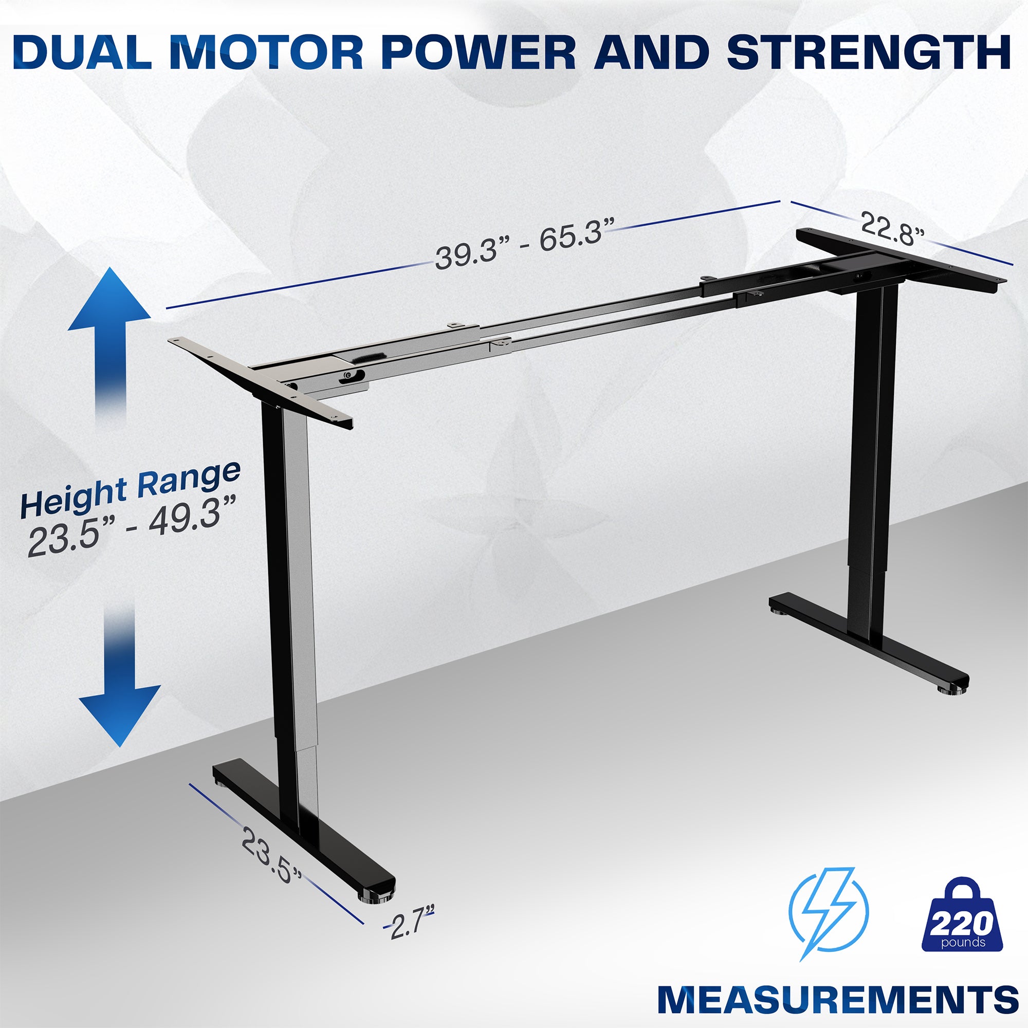 Sit or stand on demand throughout the busy day with this solid frame featuring dual thermal motors and 3-stage telescopic height adjustment.
