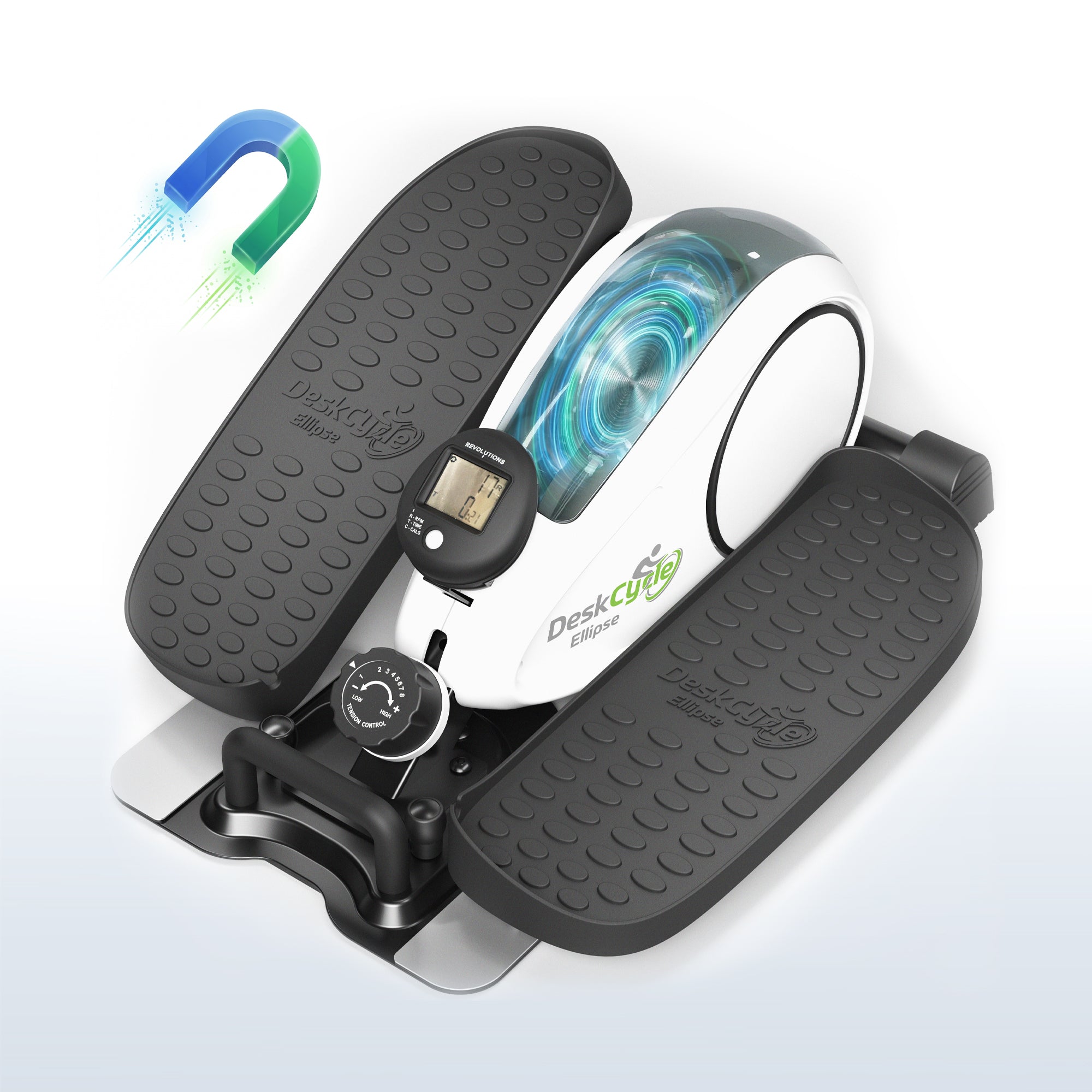 Magnetic resistance stepper exercise machine with digital display on a white background