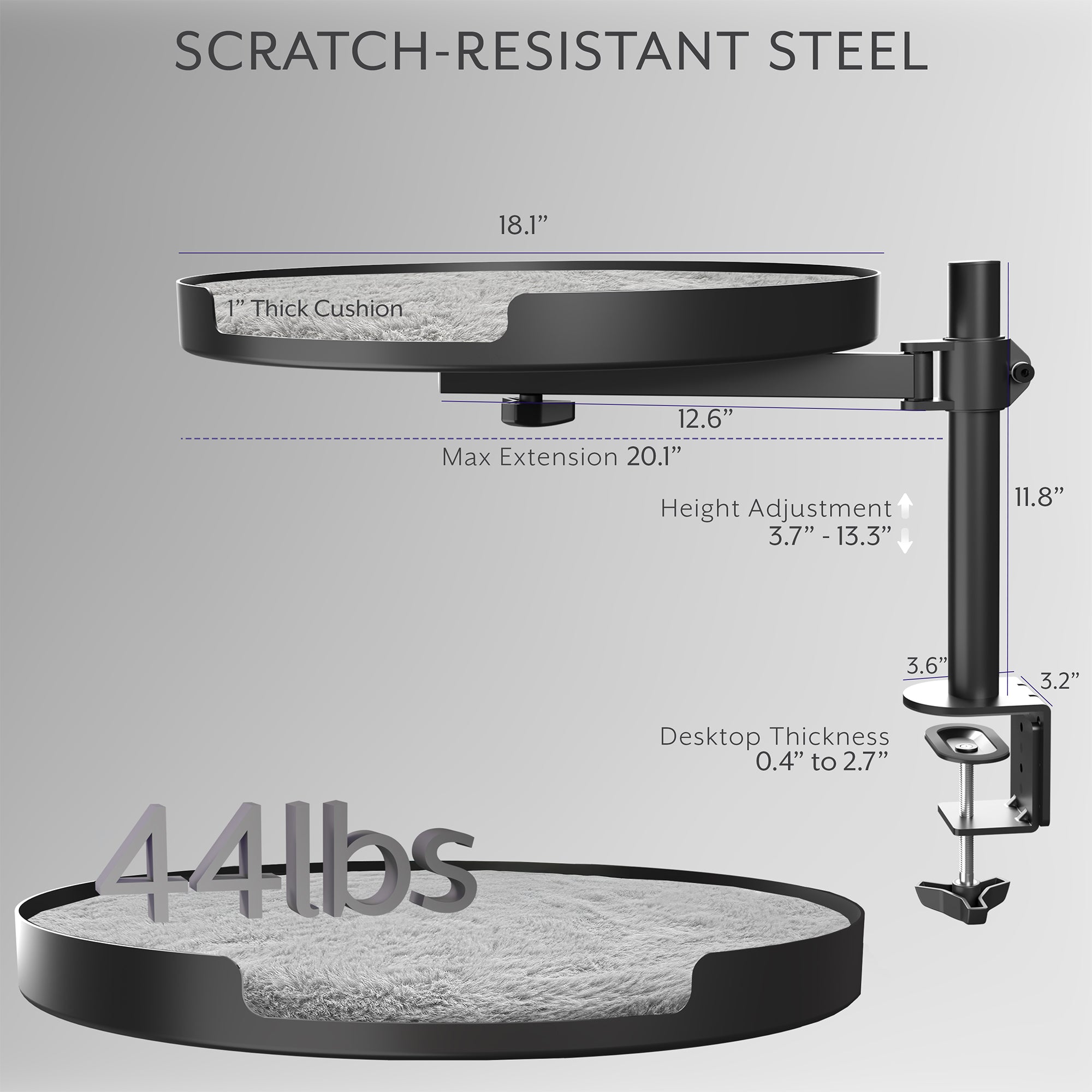 Clamp-on cat bed gives your kitty a comfortable place to rest off of the desk surface.