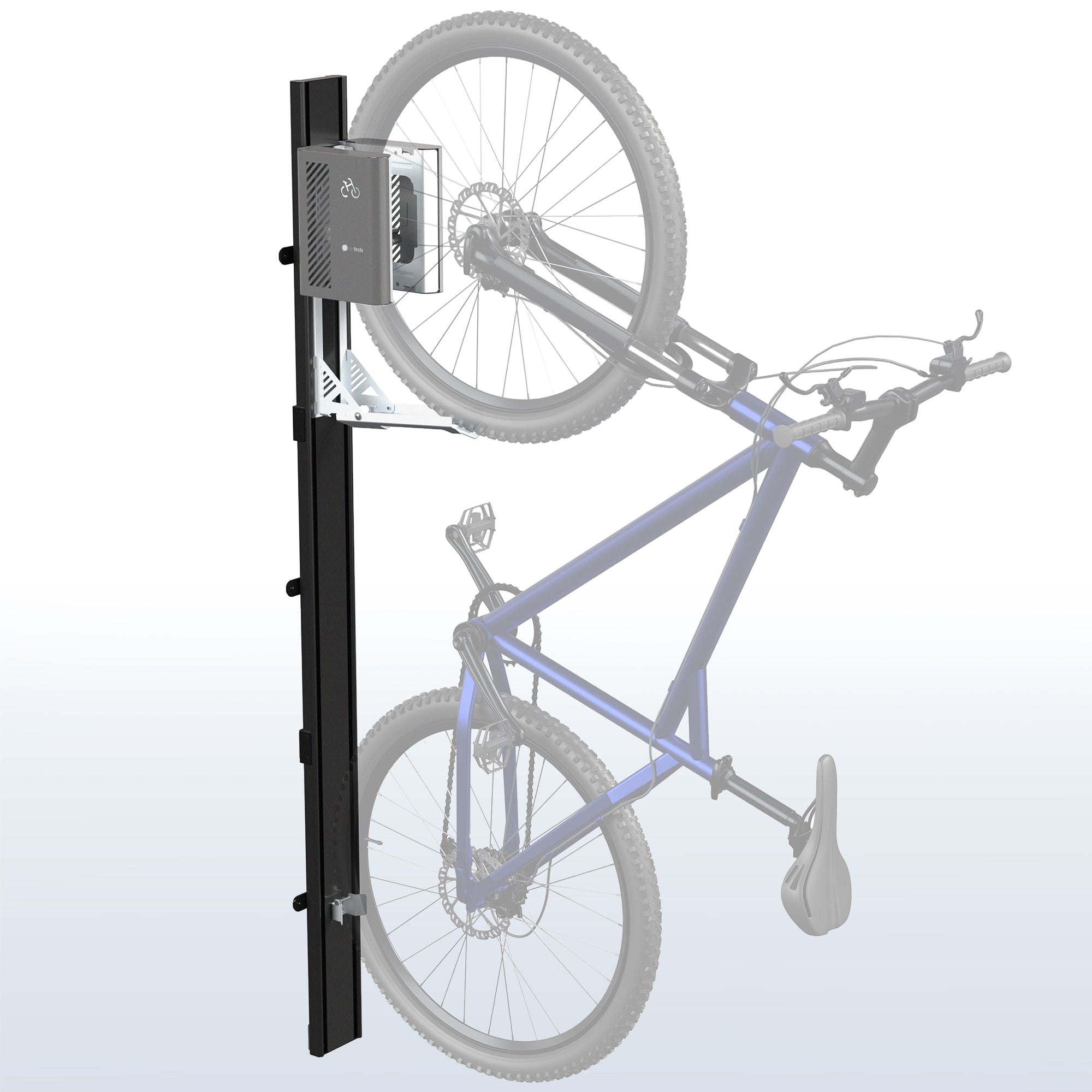 Wall mounted bike rack with mechanical lift.