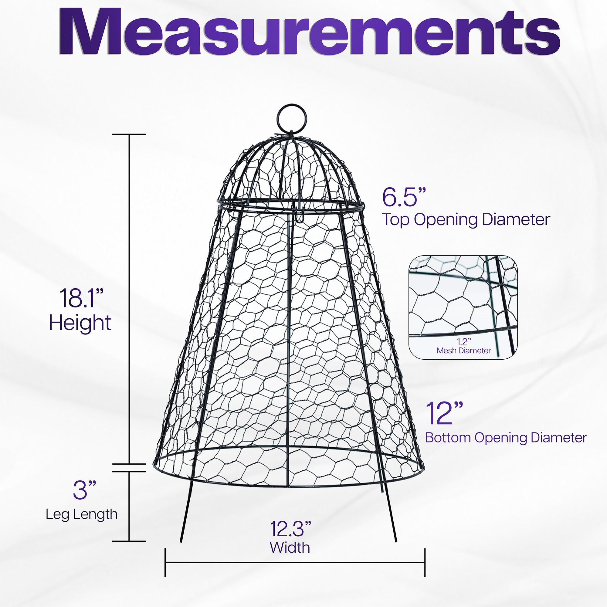Measurement chart of a cloche with dimensions labeled