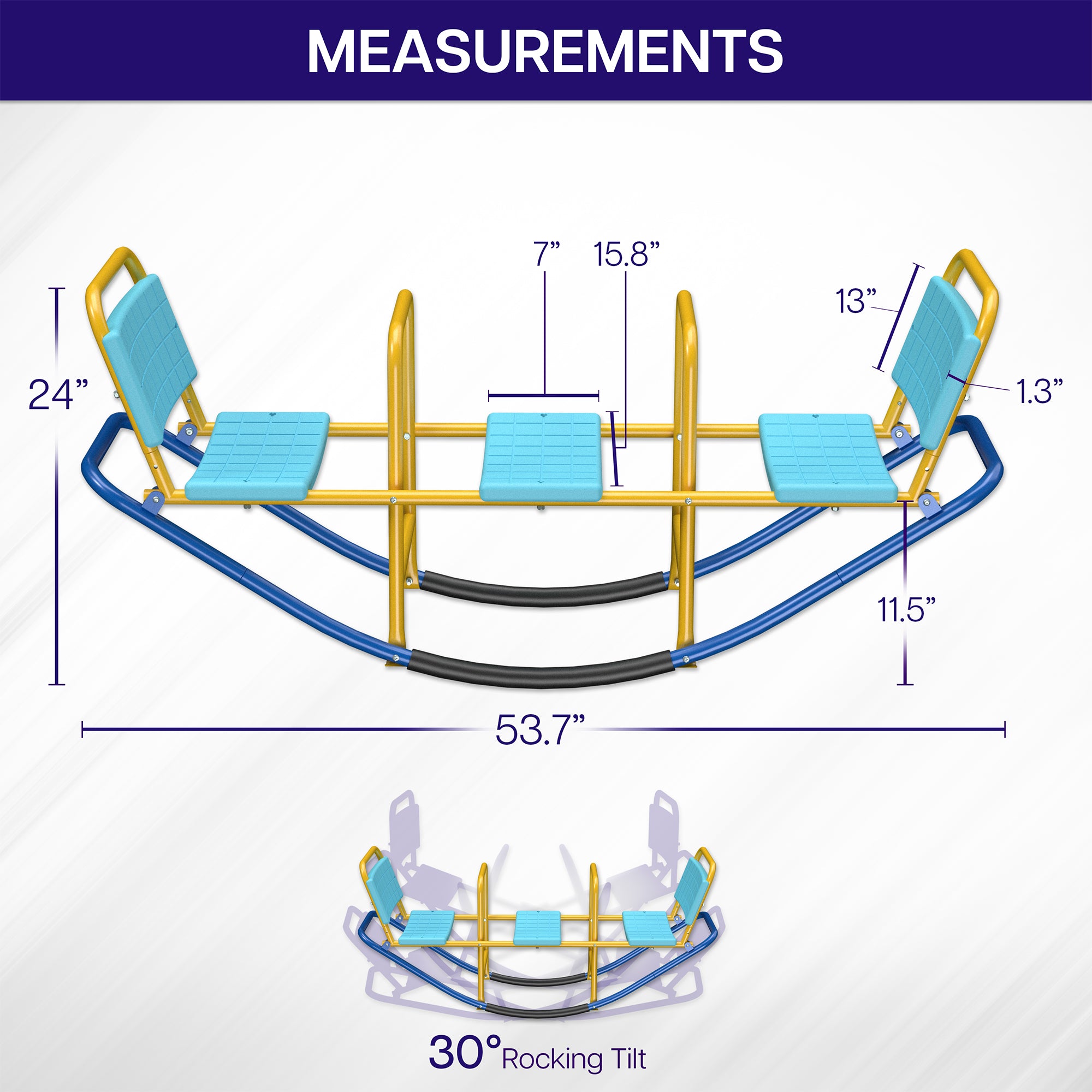 Measurement chart of a playground equipment with dimensions labeled.