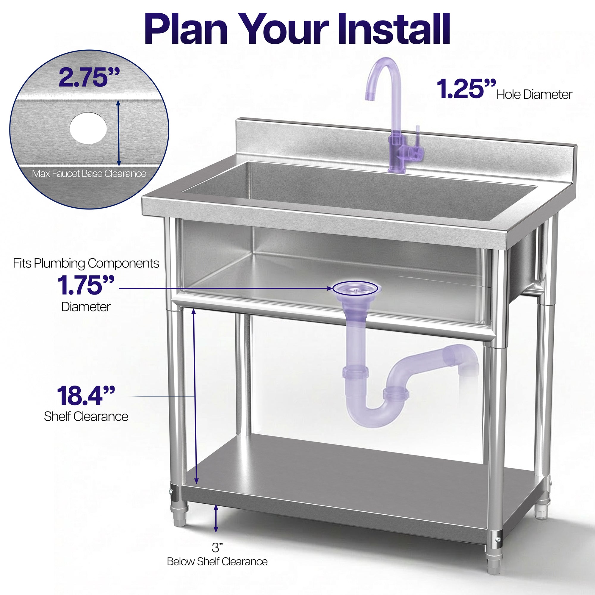 Stainless Steel Single Bowl Large Utility Sink component compatibility