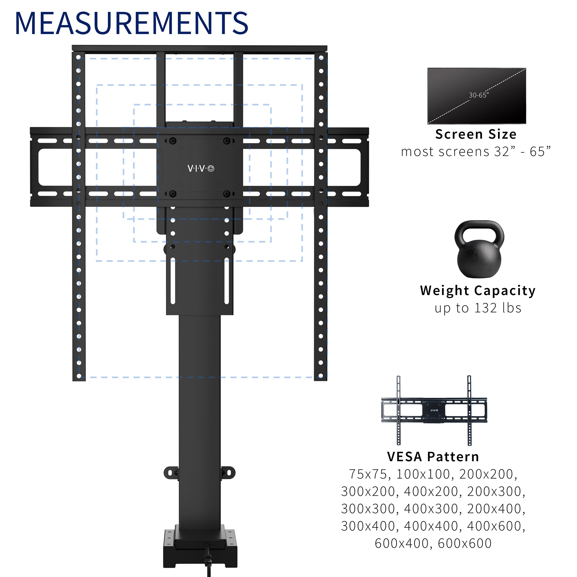 Motorized Large TV Stand for 37 to 77 inch Screens, Vertical Lift Television Stand with Remote Control, Compact TV Mount Bracket