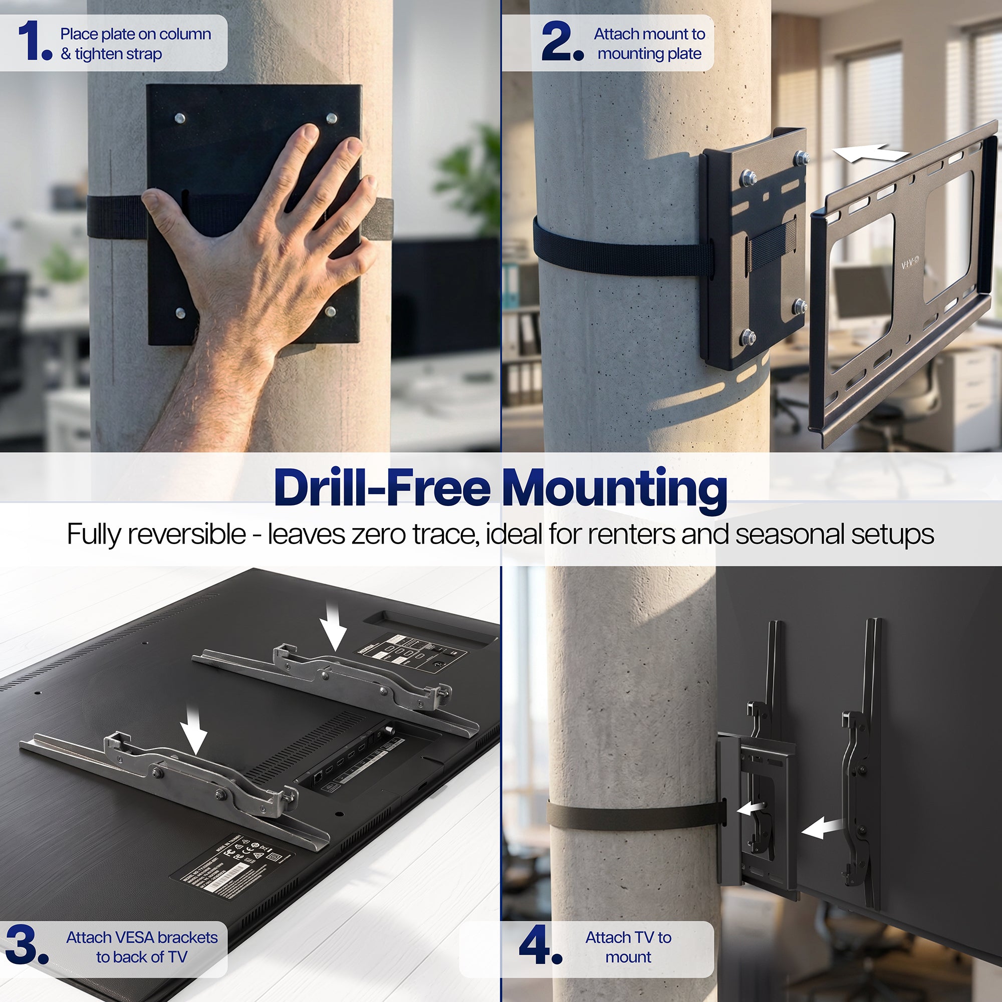 Strap-On Full Motion Round and Square Column TV Mount - 40" to 86" Screens