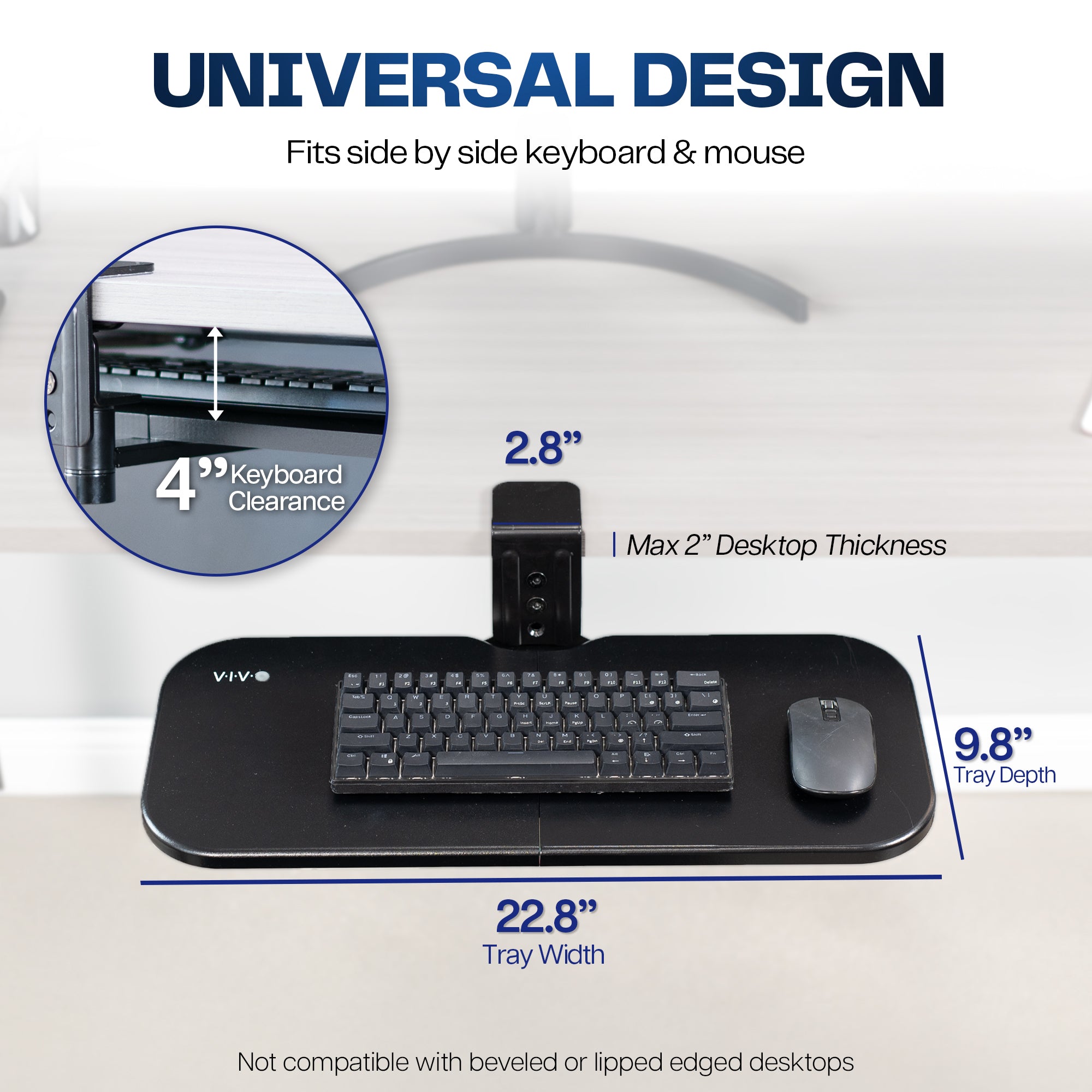 Single Clamp Rotating Keyboard Tray