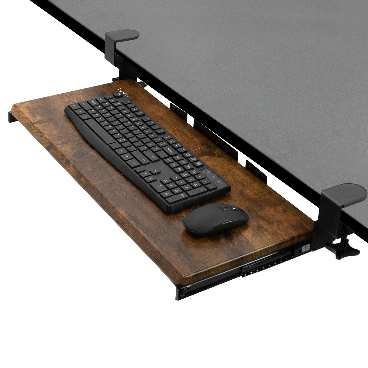 Ergonomic, rustic, under desk keyboard tray mount attachment.