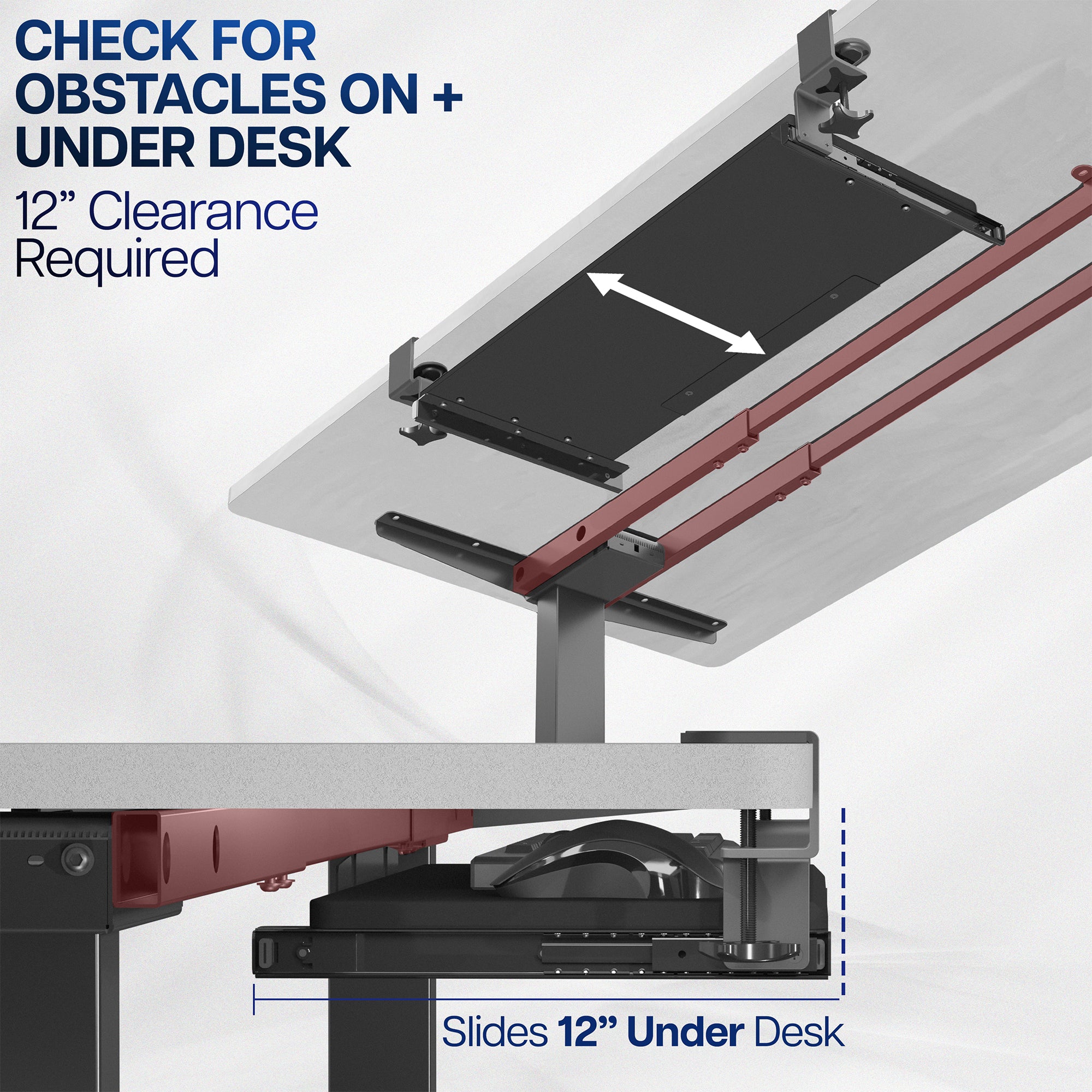 Ergonomic under desk keyboard tray mount attachment.