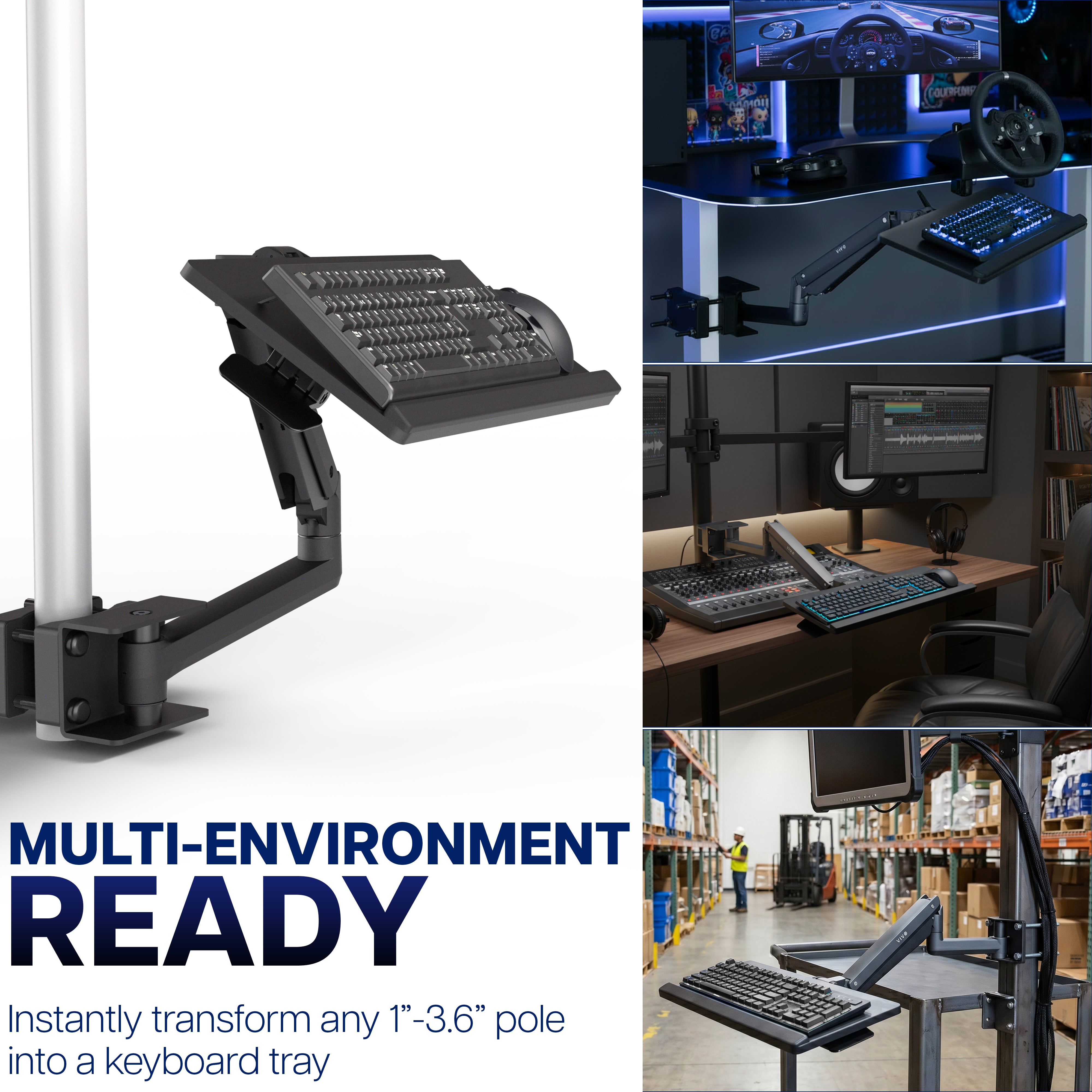 Pneumatic Pole Mounted Keyboard Tray